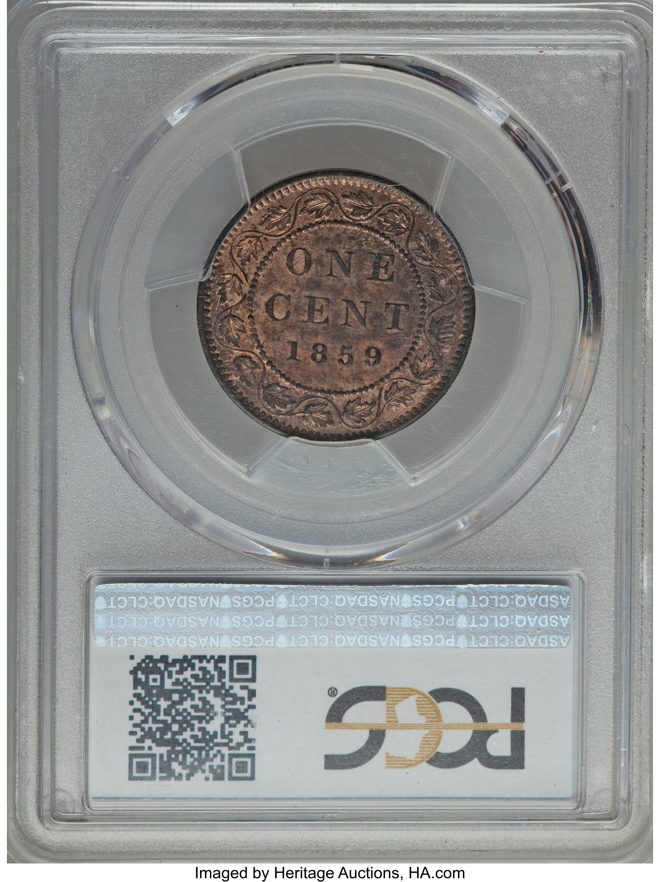 1859/8 1c Province of Canada, Coin Alignment, Wide 9 MS RB MS62 RB thumbnail 3