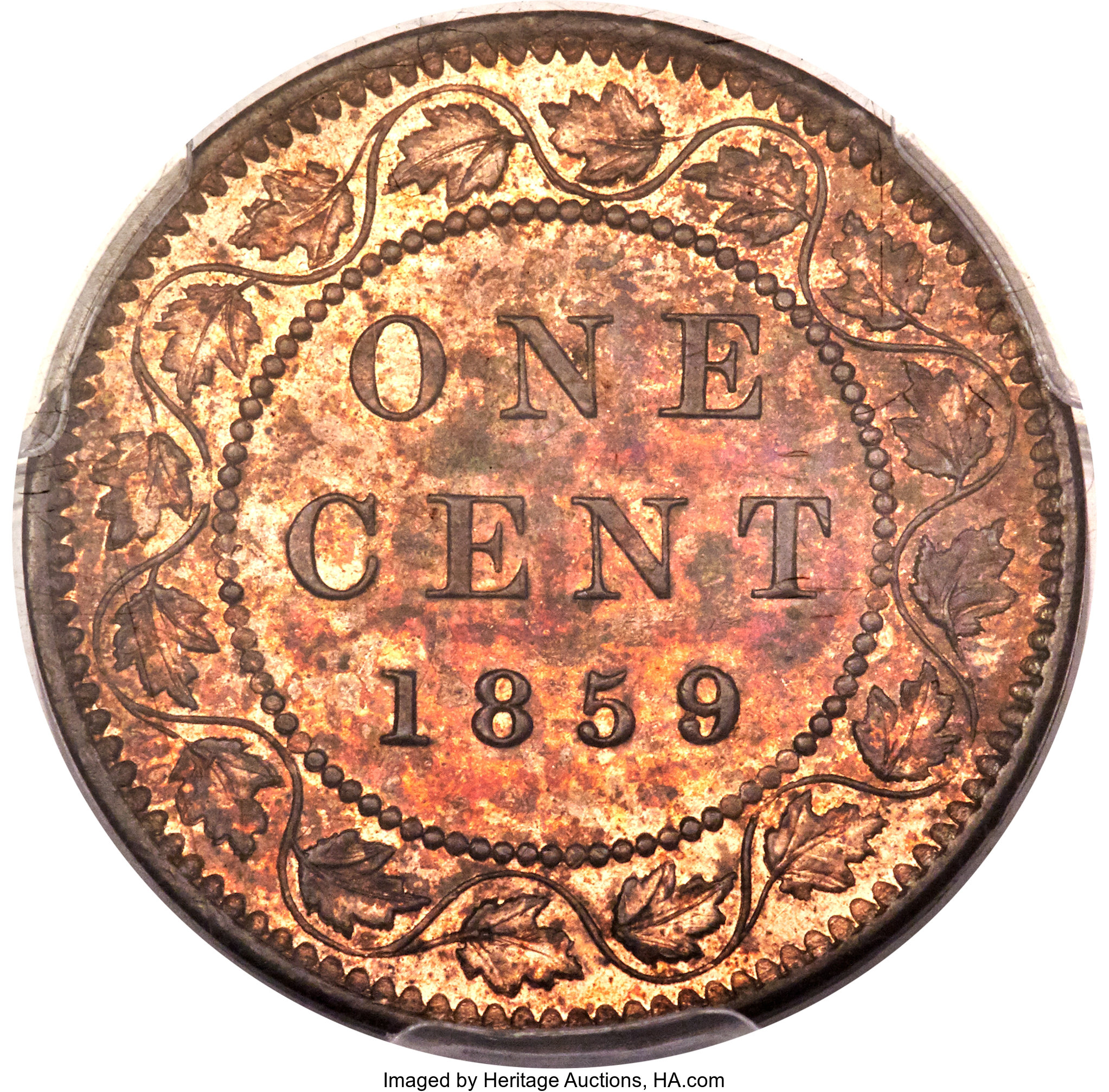1859/8 1c Province of Canada, Coin Alignment, Wide 9 MS RB MS62 RB thumbnail 4