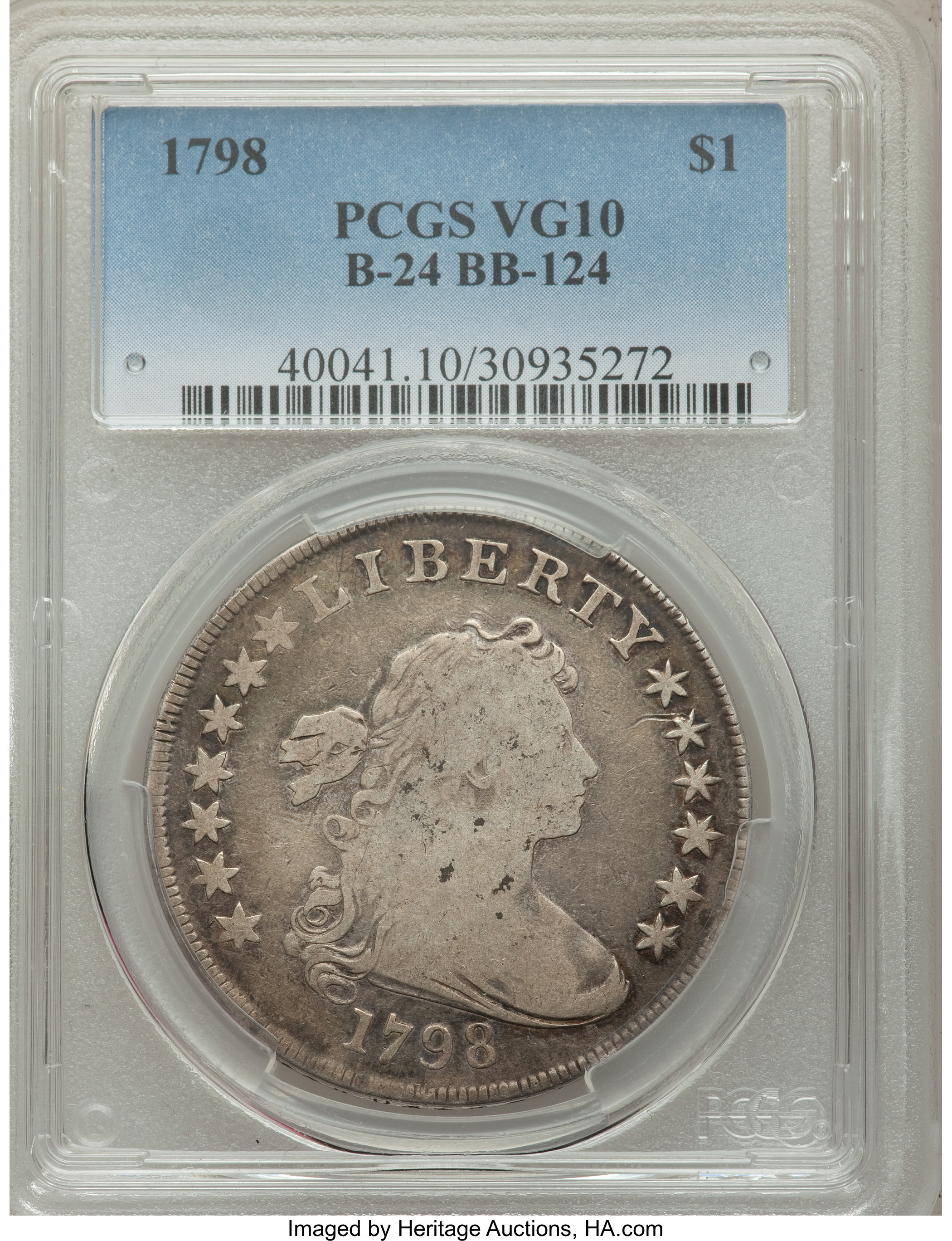 1798 $1  Large Eagle, Pointed 9, 5 Berries, B-24, BB-124 VG10 CAC thumbnail 3