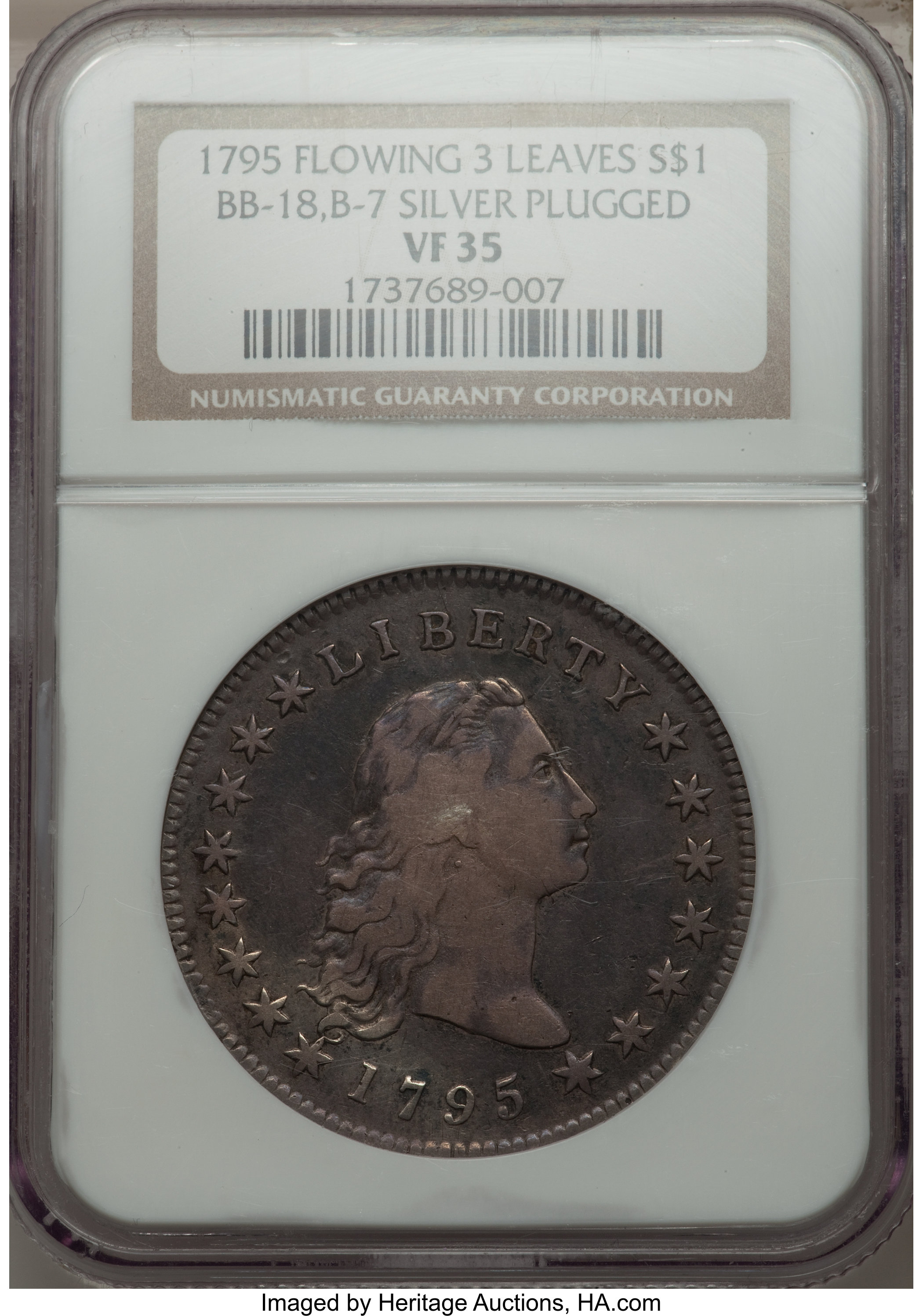 1795 $1  Flowing Hair, Silver Plug, 3 Leaves, B-7, BB-18 XF40 CAC thumbnail 21
