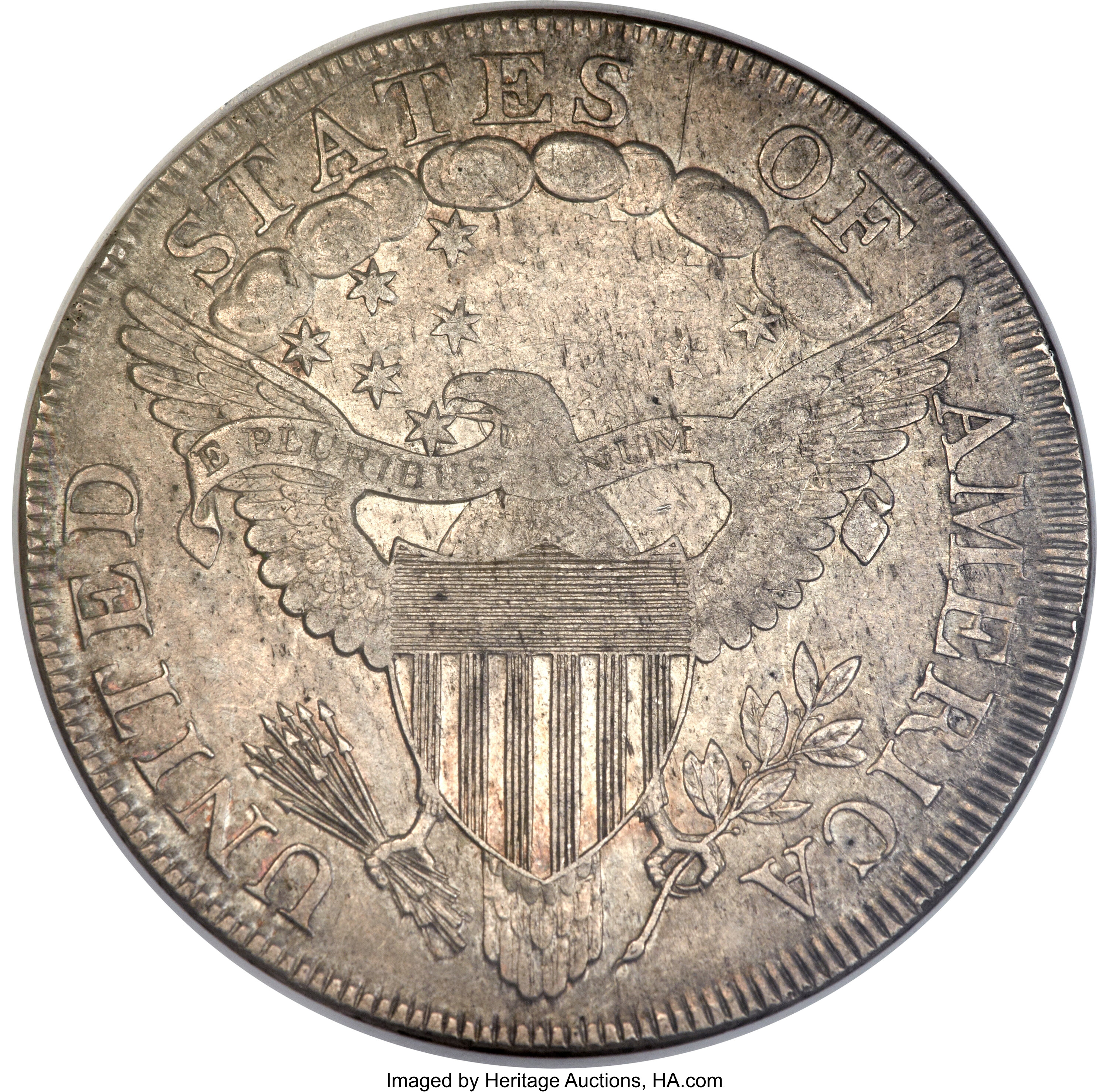 1798 $1  Large Eagle, Pointed 9, Wide Date, B-12, BB-120 AU53 CAC thumbnail 5
