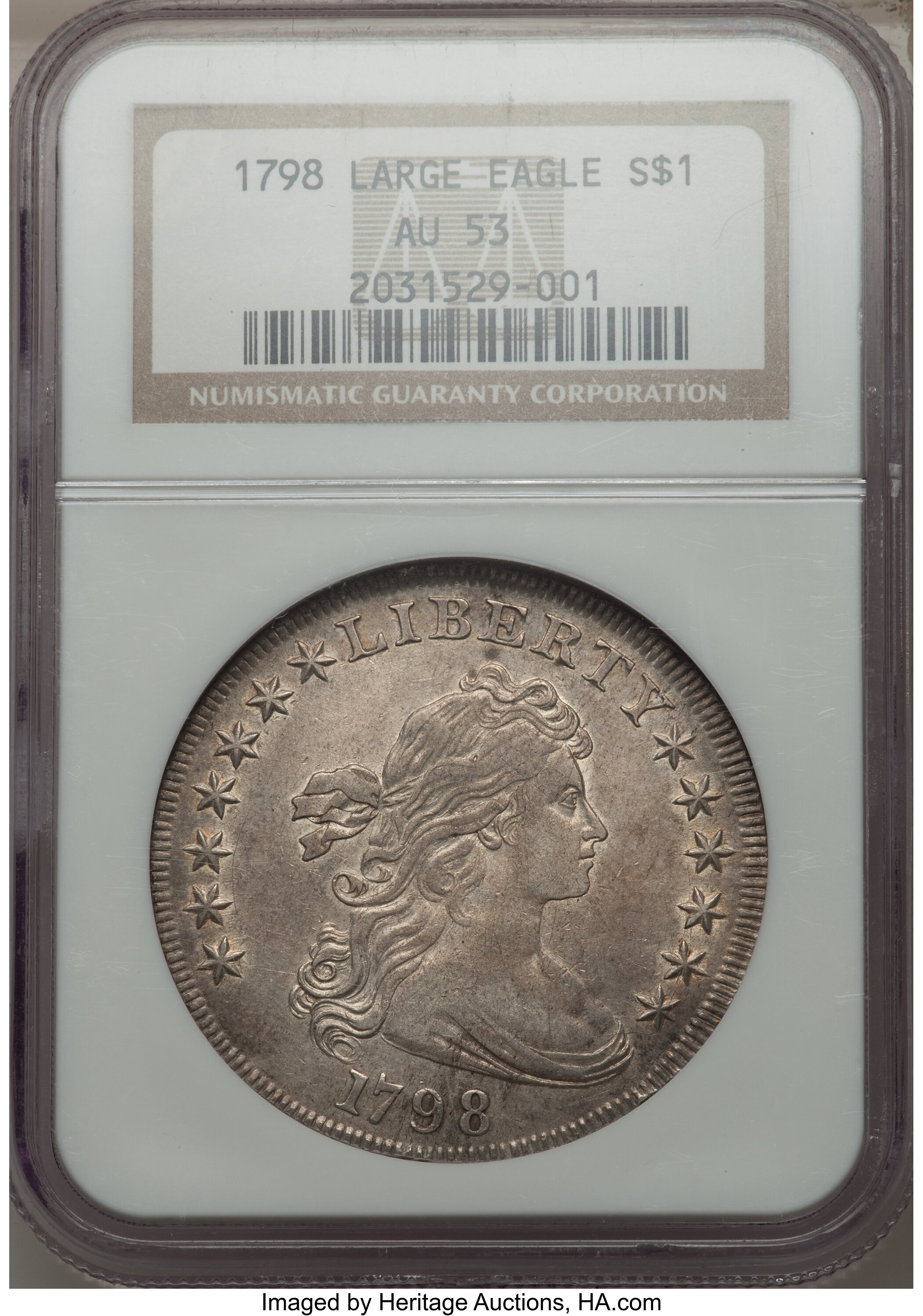 1798 $1  Large Eagle, Pointed 9, Wide Date, B-12, BB-120 AU53 CAC thumbnail 6