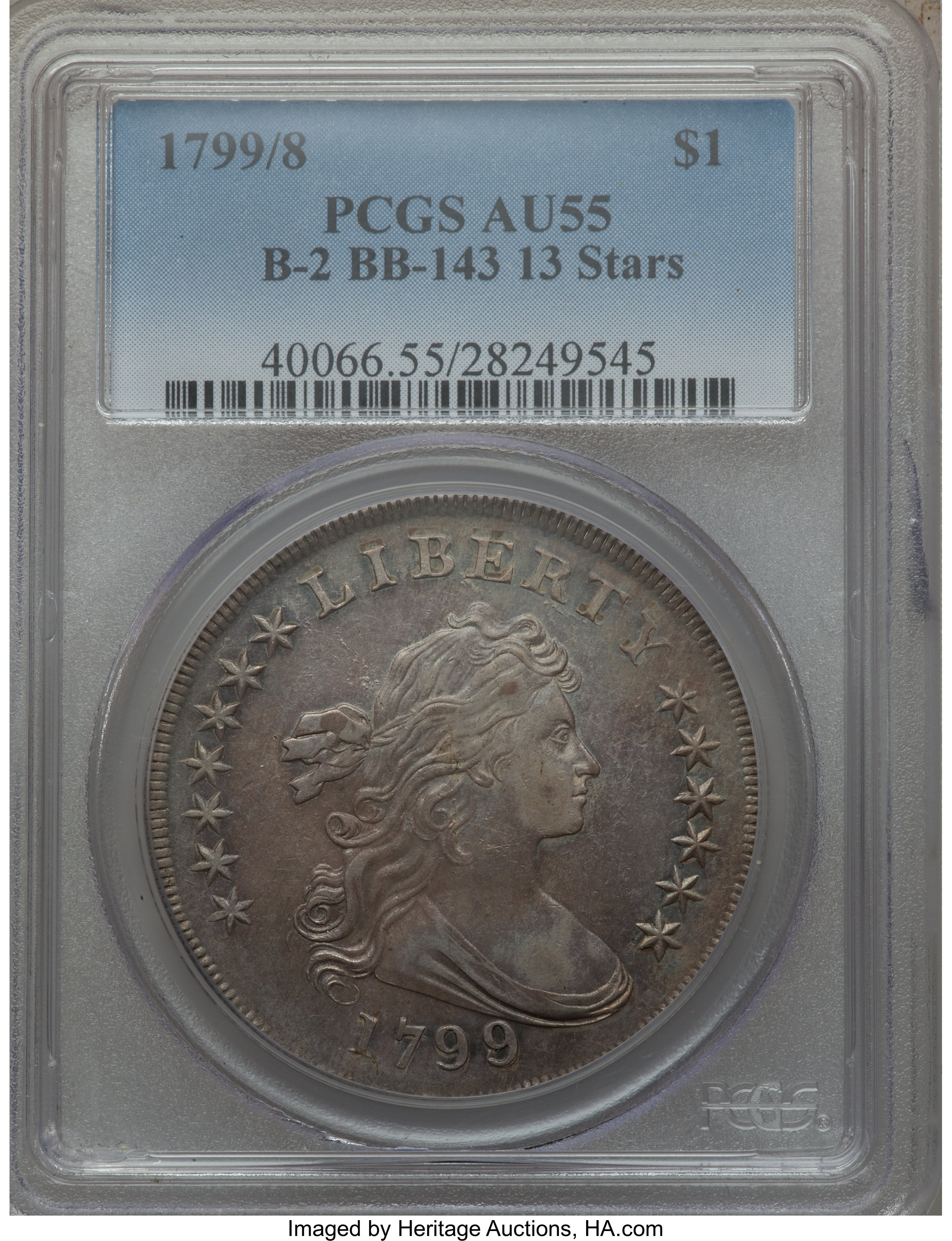 1799/8 $1  13 Stars Reverse, B-2, BB-143 AU50 thumbnail 13