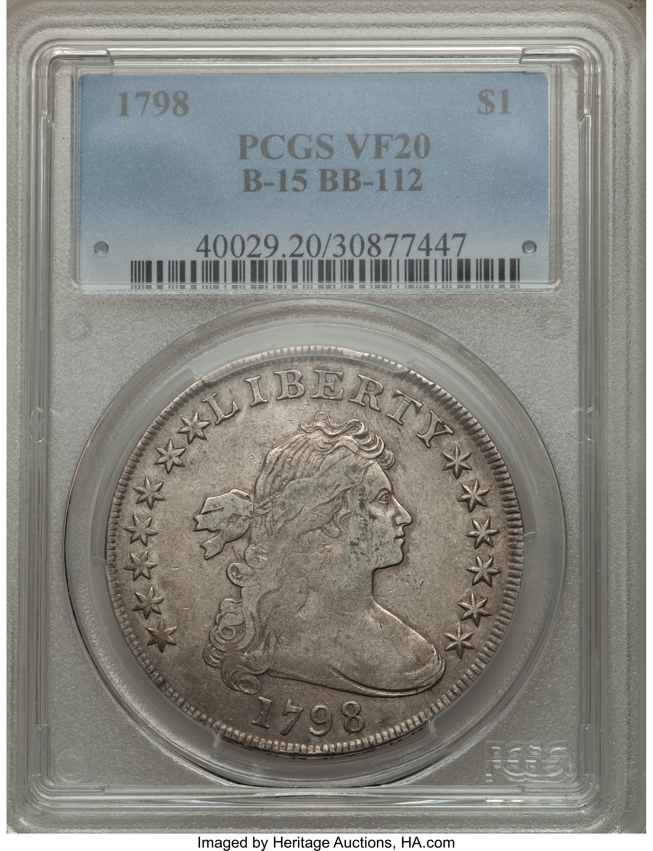 1798 $1 Large Eagle, Pointed 9, Wide Date, B-15, BB-112, R.3, VF20 PCGS. ...