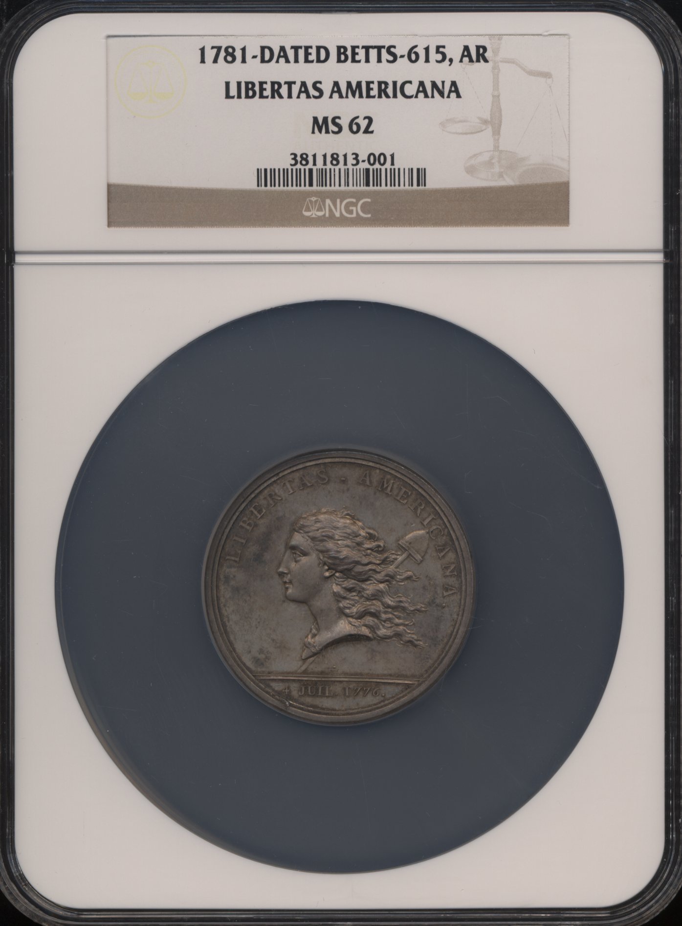 "1781" (1782) Libertas Americana Medal Silver, Adams-Bentley 15, Betts-615 MS thumbnail 18