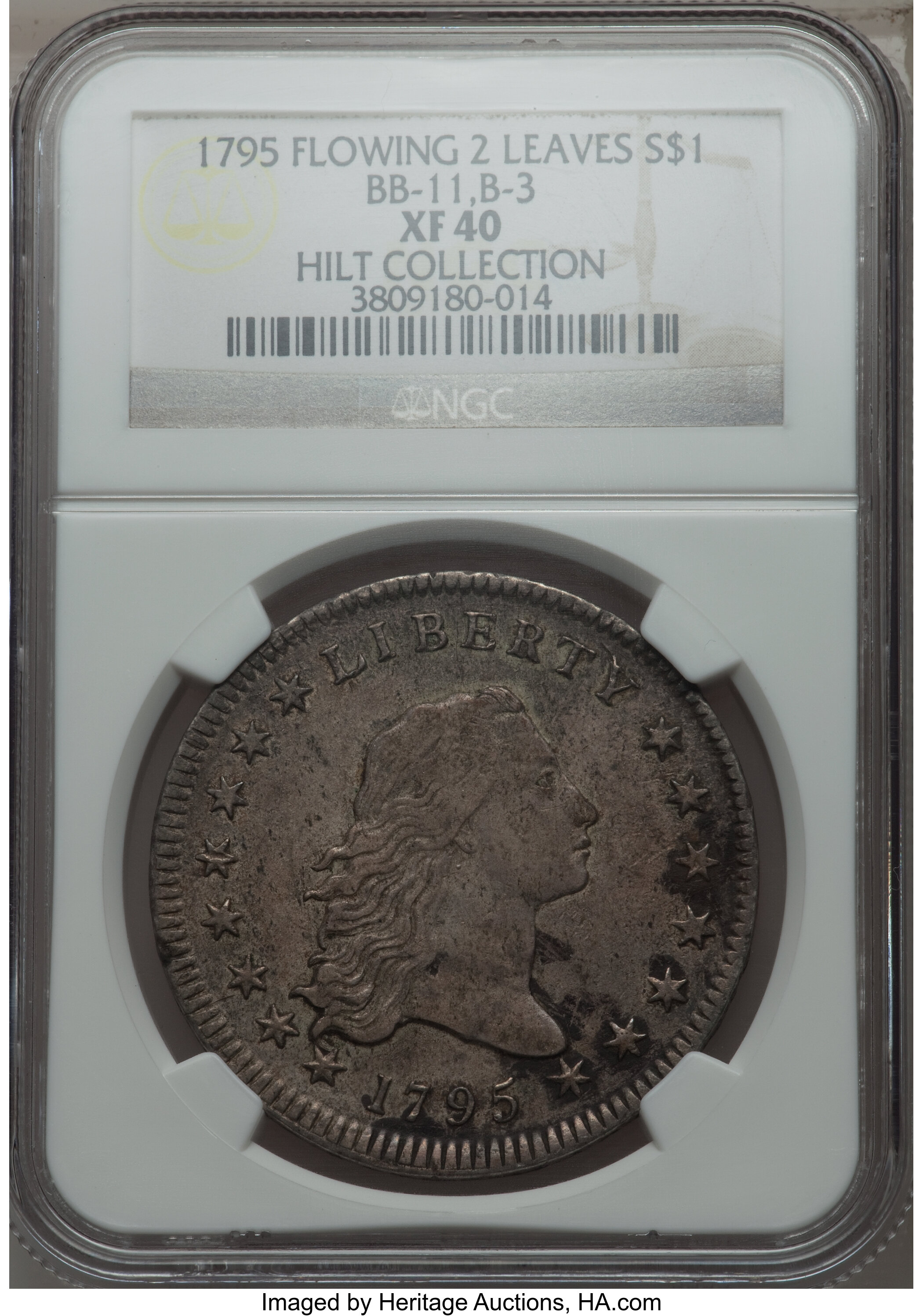 1795 $1  Flowing Hair, 2 Leaves, B-3, BB-11 P1 thumbnail 18
