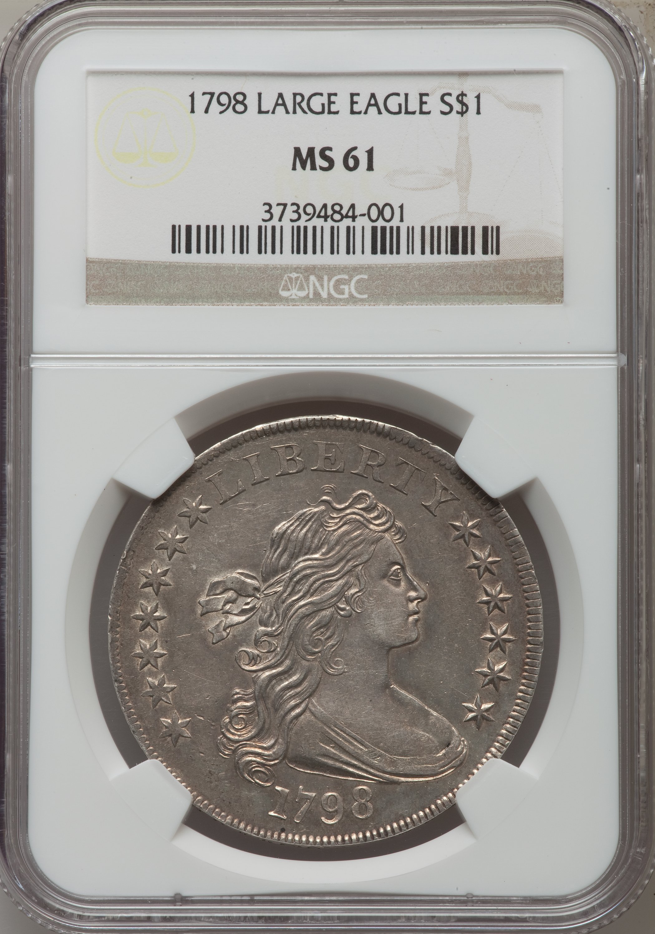 1798 $1  Large Eagle, Pointed 9, Close Date, B-27, BB-113 MS60 thumbnail 4