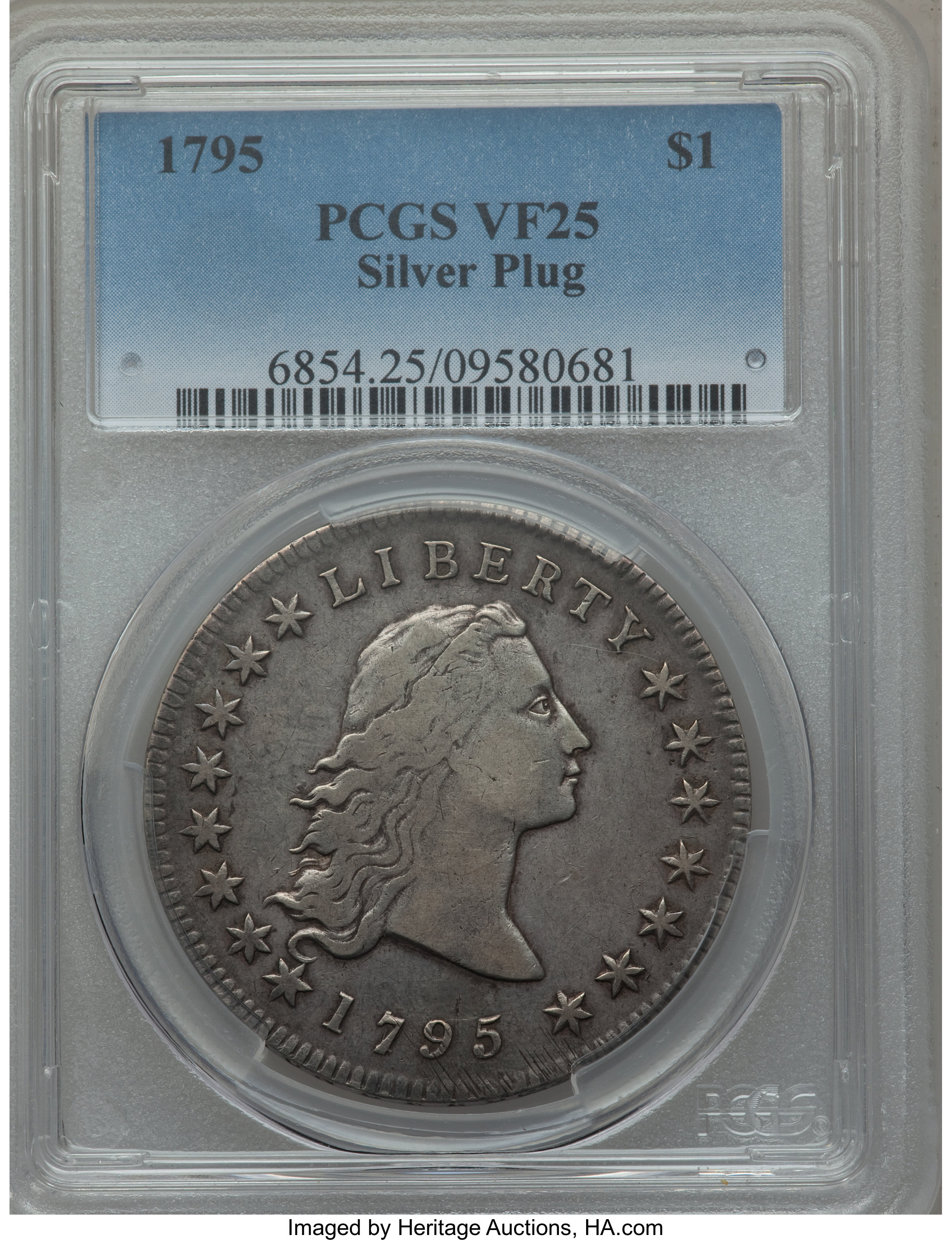 1795 $1  Flowing Hair, Silver Plug, 2 Leaves, B-1, BB-21 XF40 thumbnail 22
