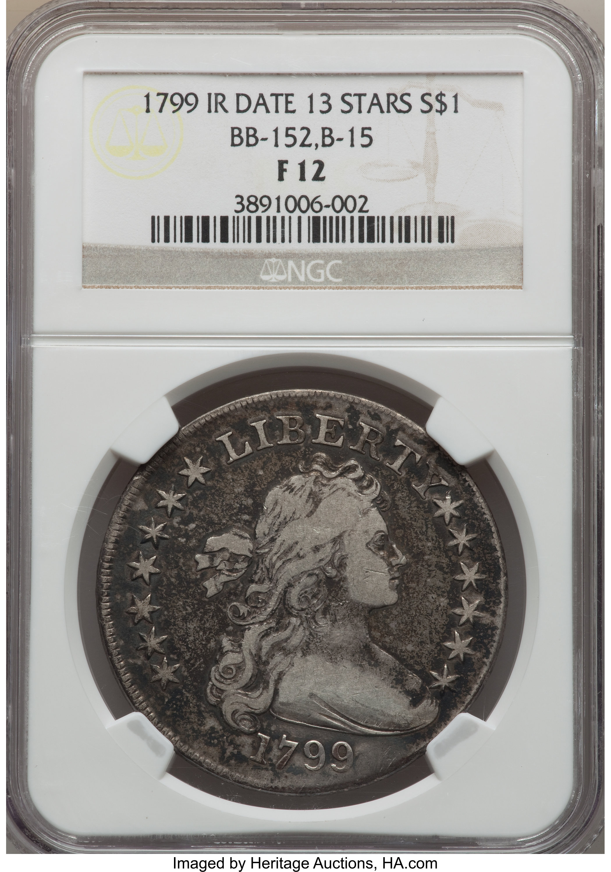 1799 $1  Irregular Date, 13 Stars, B-15, BB-152 AG3 thumbnail 15