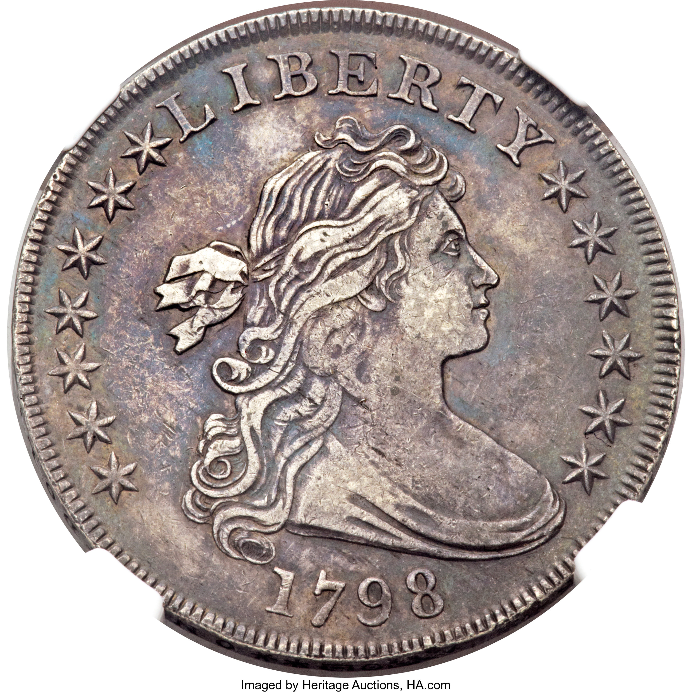 1798 $1 Large Eagle, Pointed 9, Wide Date, B-15, BB-112, R.3, XF45 NGC. ...