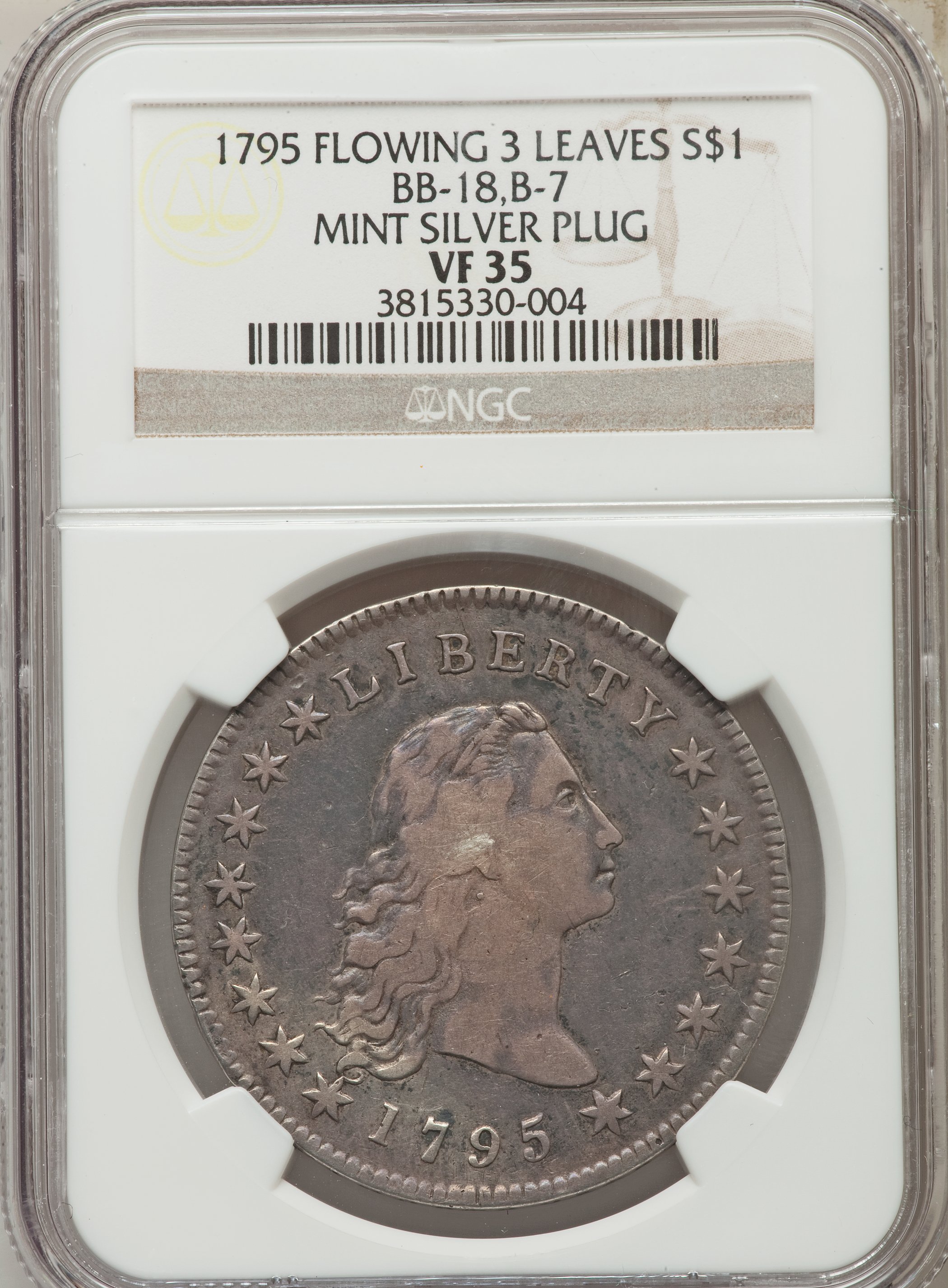 1795 $1  Flowing Hair, Silver Plug VF35 CAC thumbnail 4