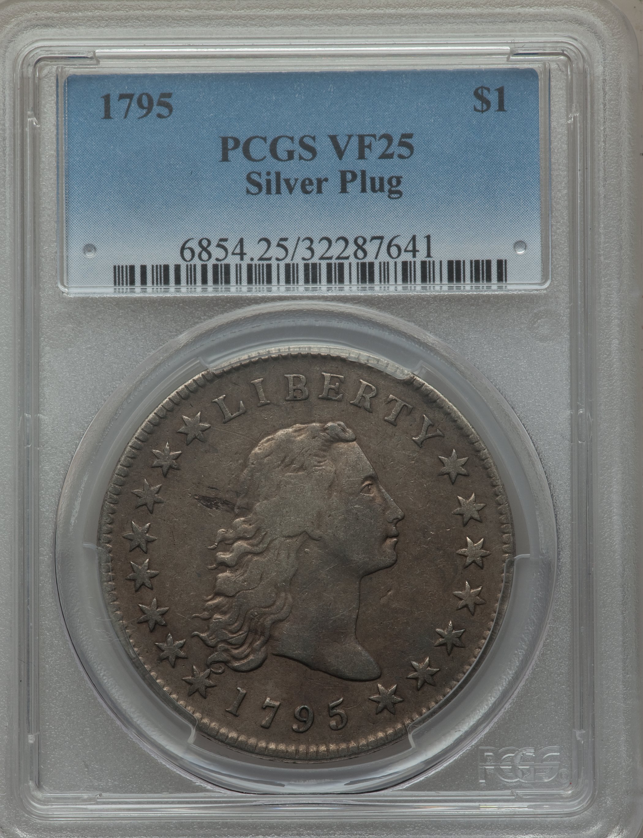 1795 $1  Flowing Hair, Silver Plug, 3 Leaves, B-7, BB-18 VG8 CAC thumbnail 20