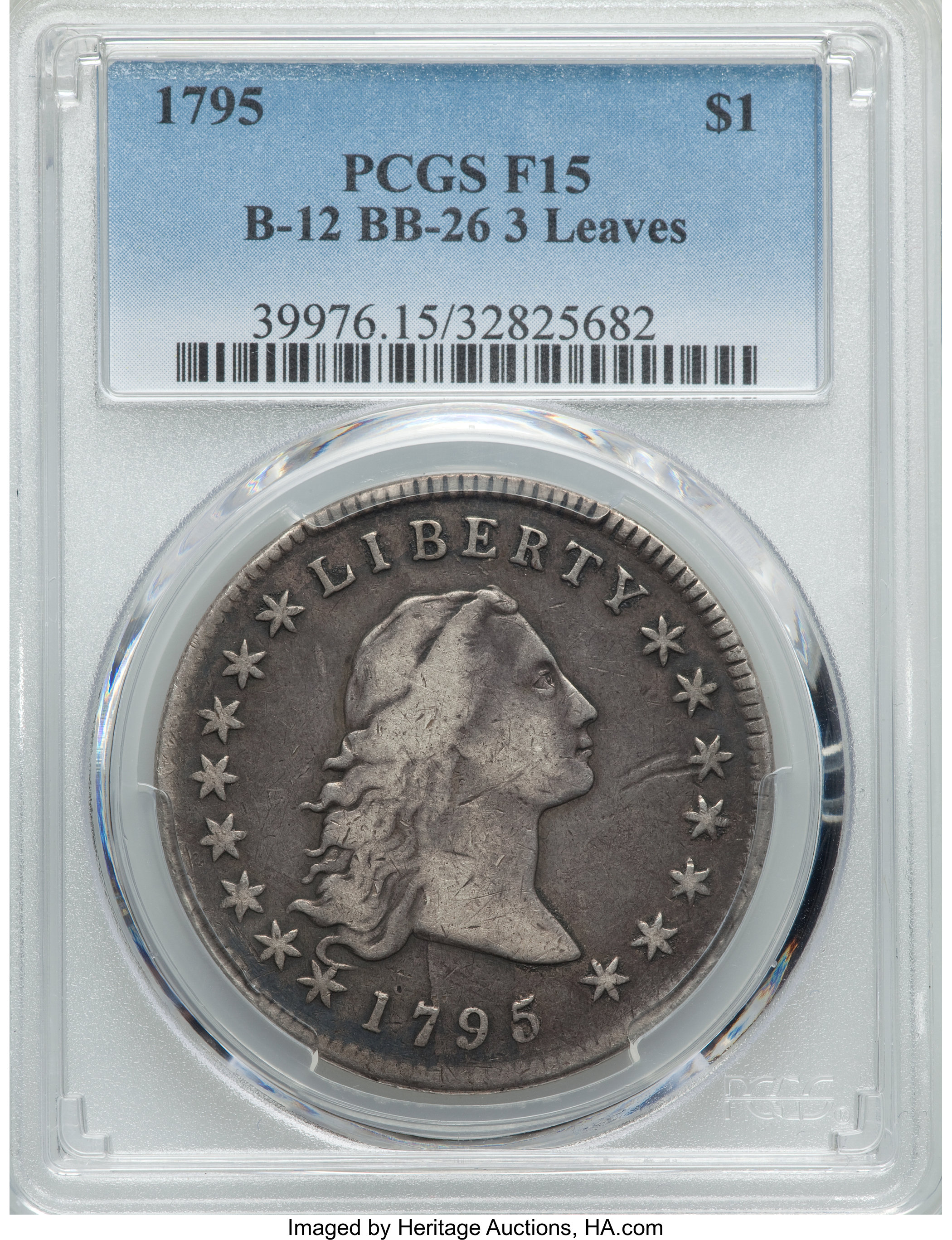 1795 $1  Flowing Hair, 3 Leaves, B-12, BB-26 P1 thumbnail 9