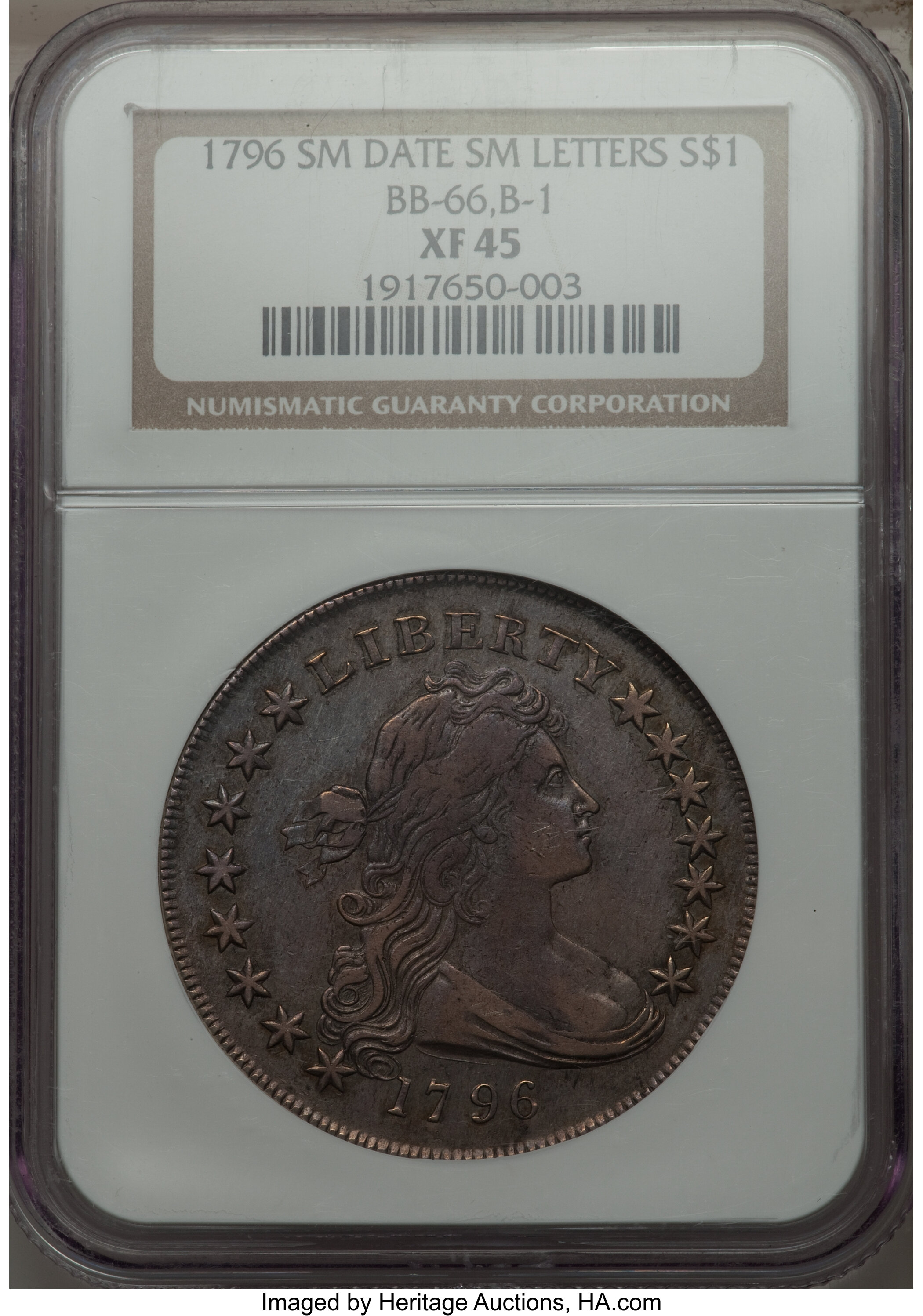 1796 $1  Small Date, Small Letters, B-1, BB-66 AU50 thumbnail 17