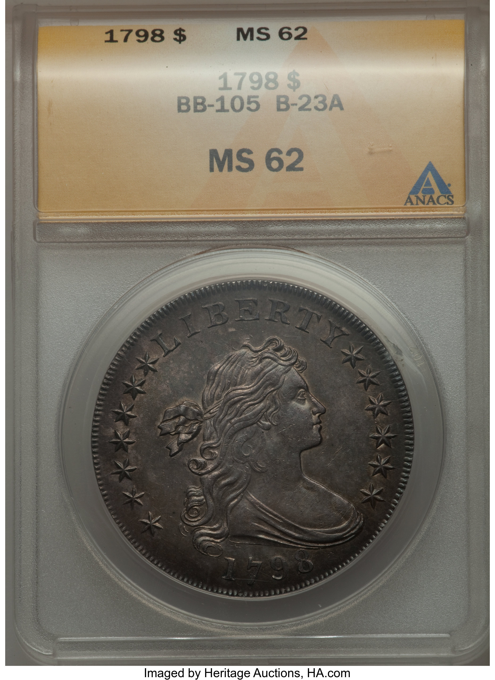 1798 $1  Large Eagle, Pointed 9, Wide Date, B-23, BB-105 AU58 thumbnail 12