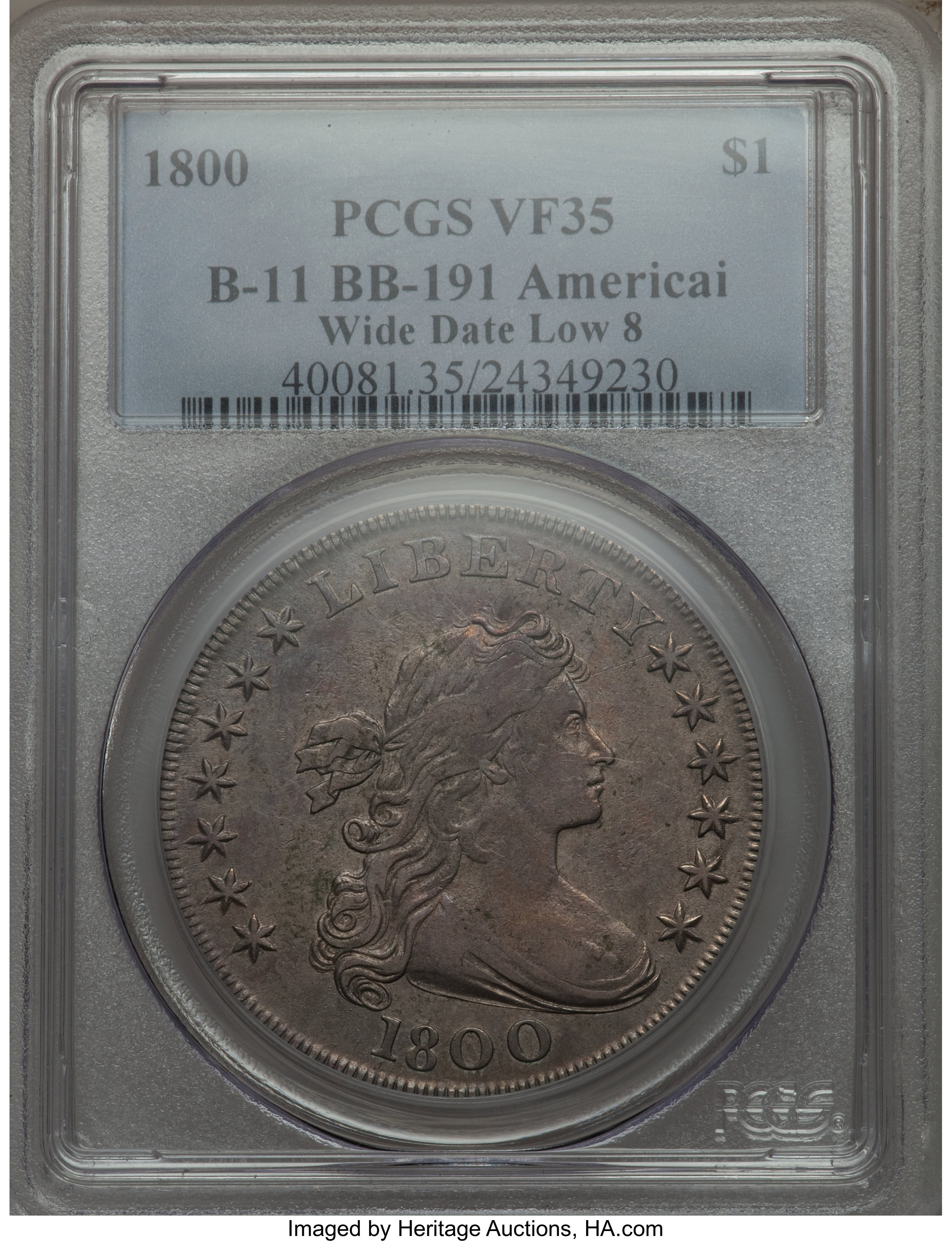 1800 $1  Wide Date, Low 8, AMERICAI, B-11, BB-191 VG10 CAC thumbnail 27