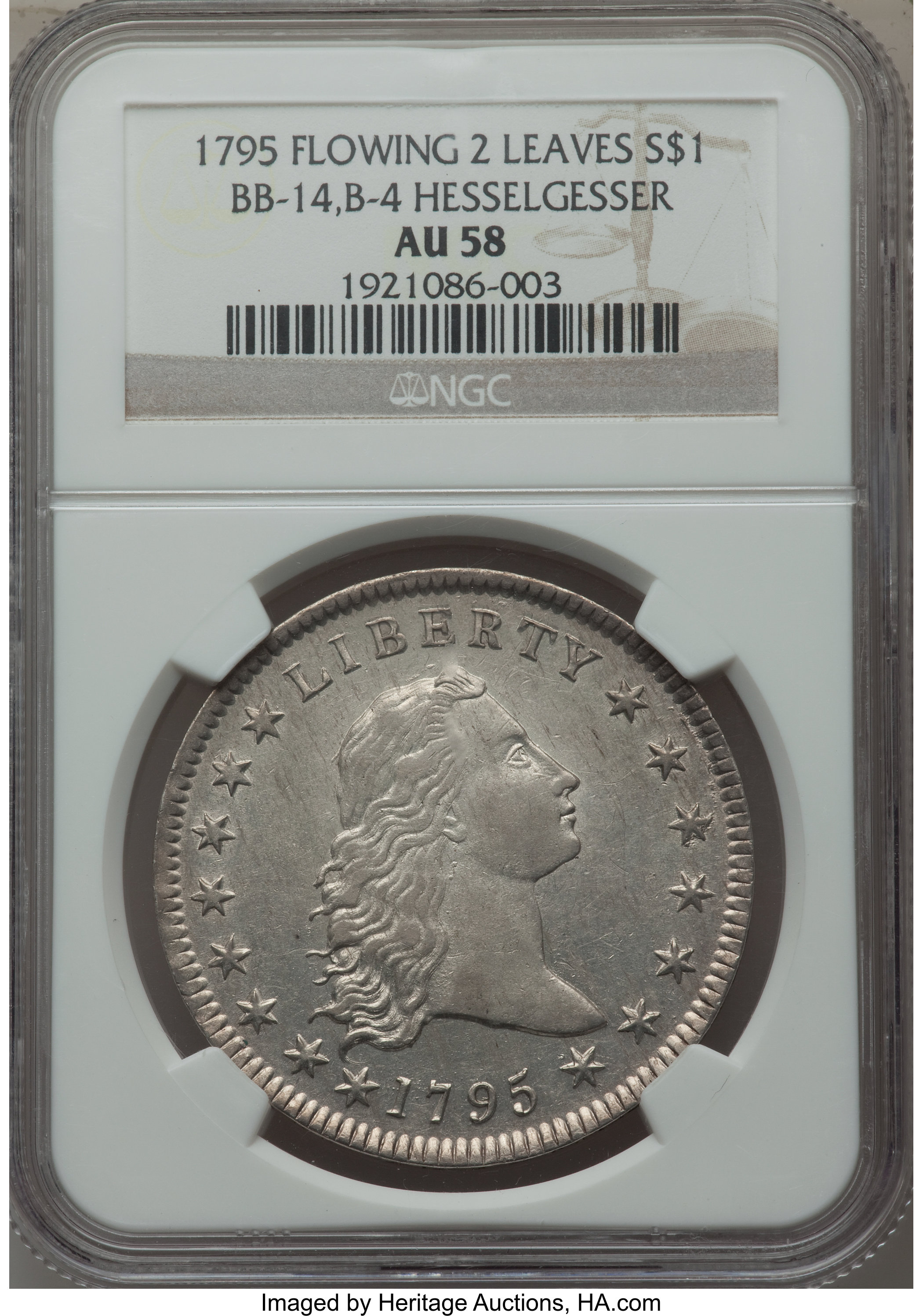 1795 $1  Flowing Hair, 2 Leaves, B-4, BB-14 MS64 thumbnail 4