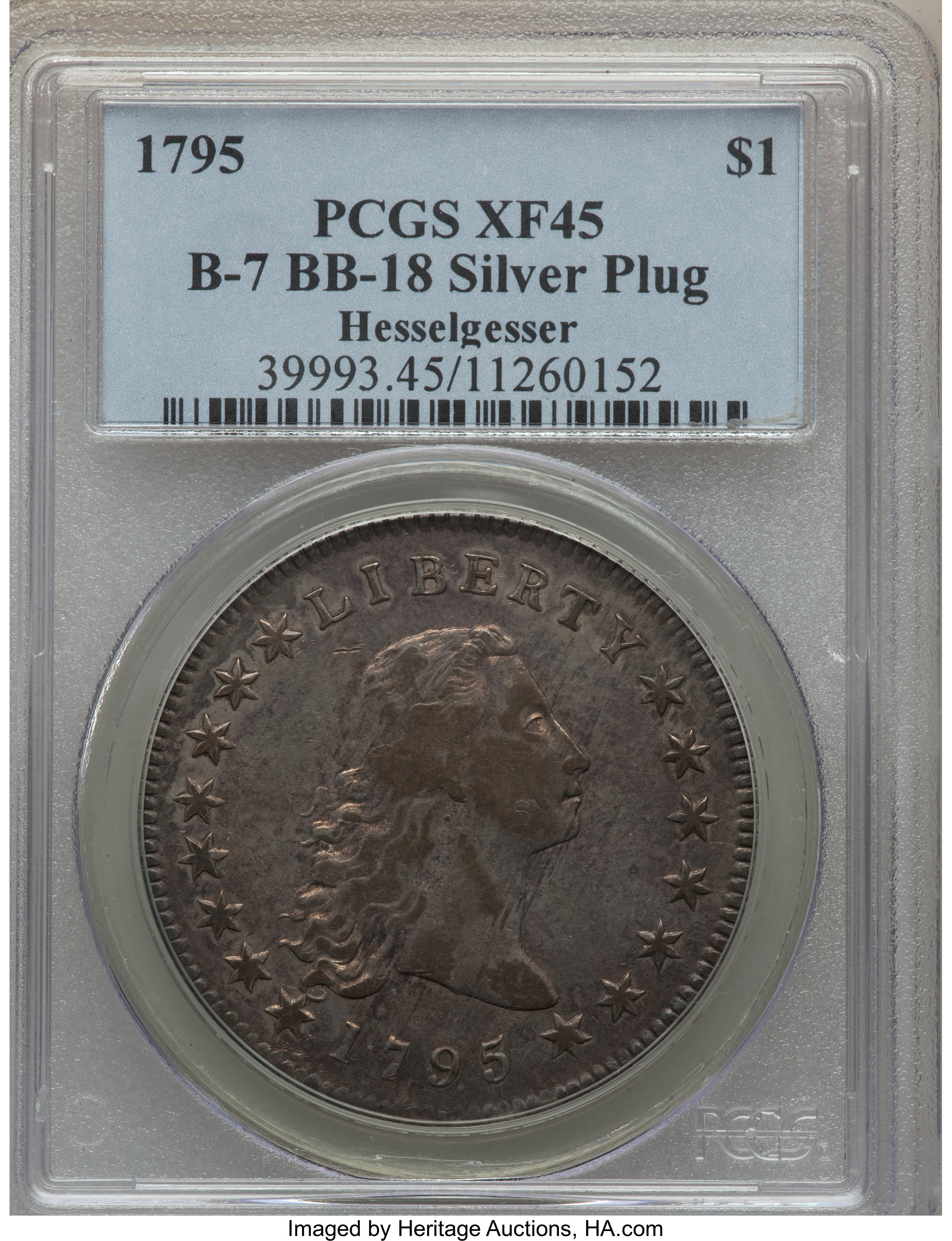1795 $1  Flowing Hair, Silver Plug, 3 Leaves, B-7, BB-18 AU53 thumbnail 22