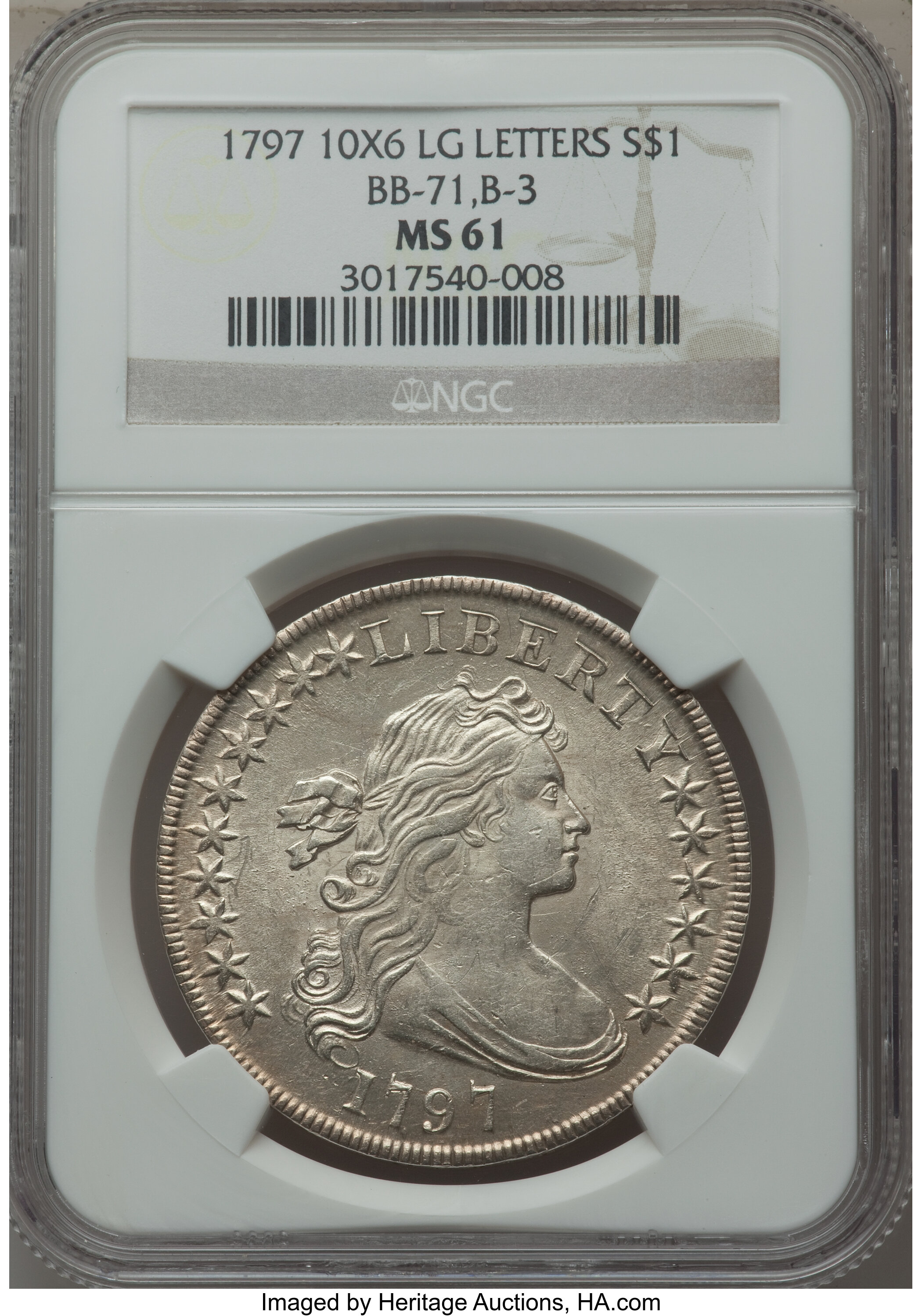 1797 $1  10x6 Stars, Large Letters MS60 thumbnail 4