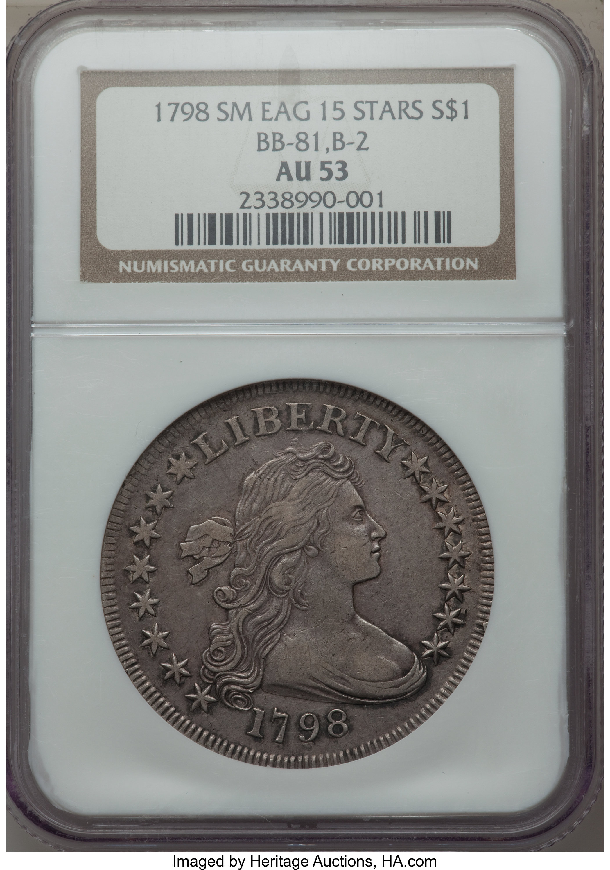 1798 $1  Small Eagle, 15 Stars Obverse, B-2, BB-81 AU53 thumbnail 5