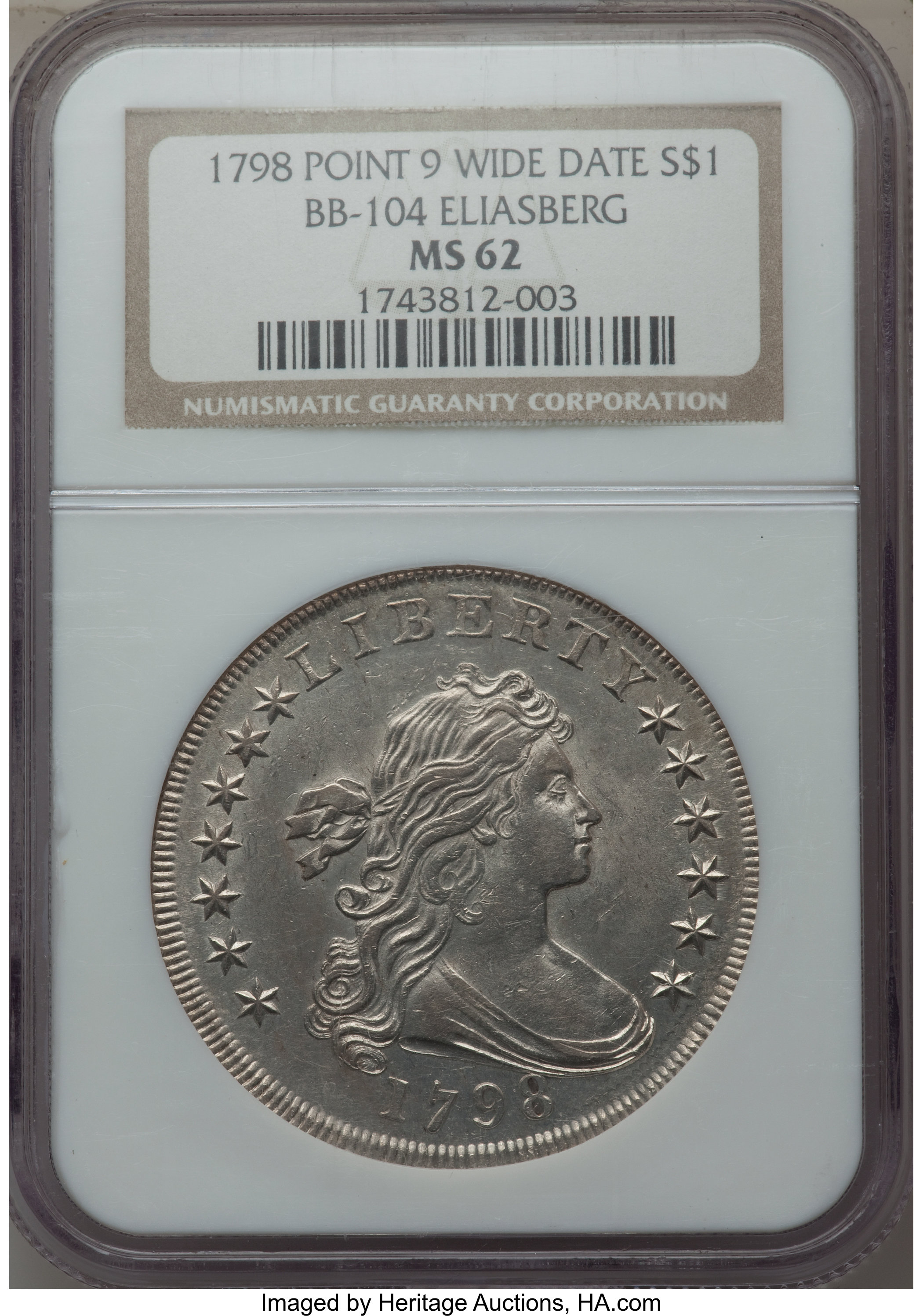1798 $1  Large Eagle, Pointed 9, Wide Date, B-22, BB-104 AU58 thumbnail 23