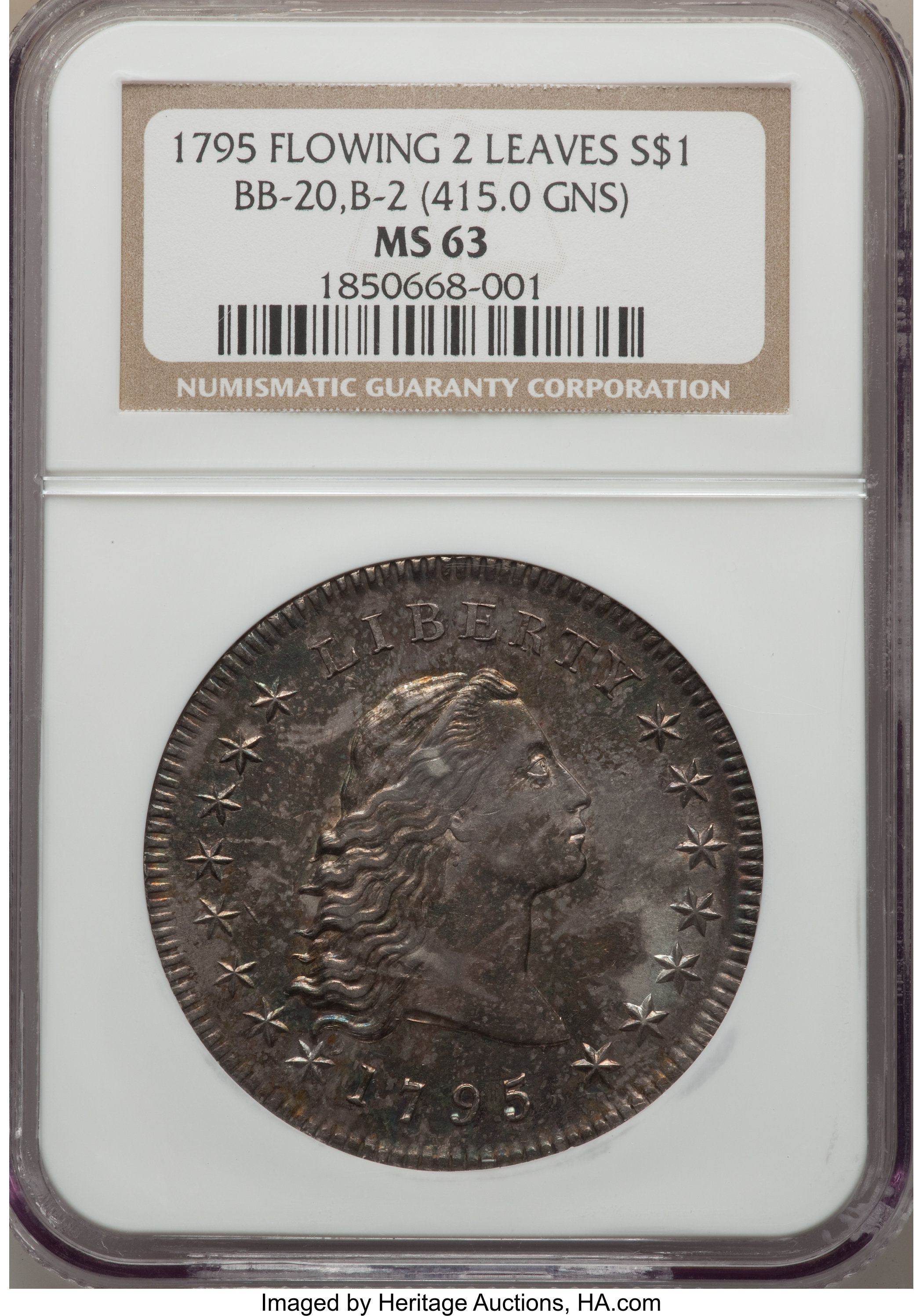 1795 $1  Flowing Hair, 2 Leaves, B-2, BB-20 MS66 thumbnail 7