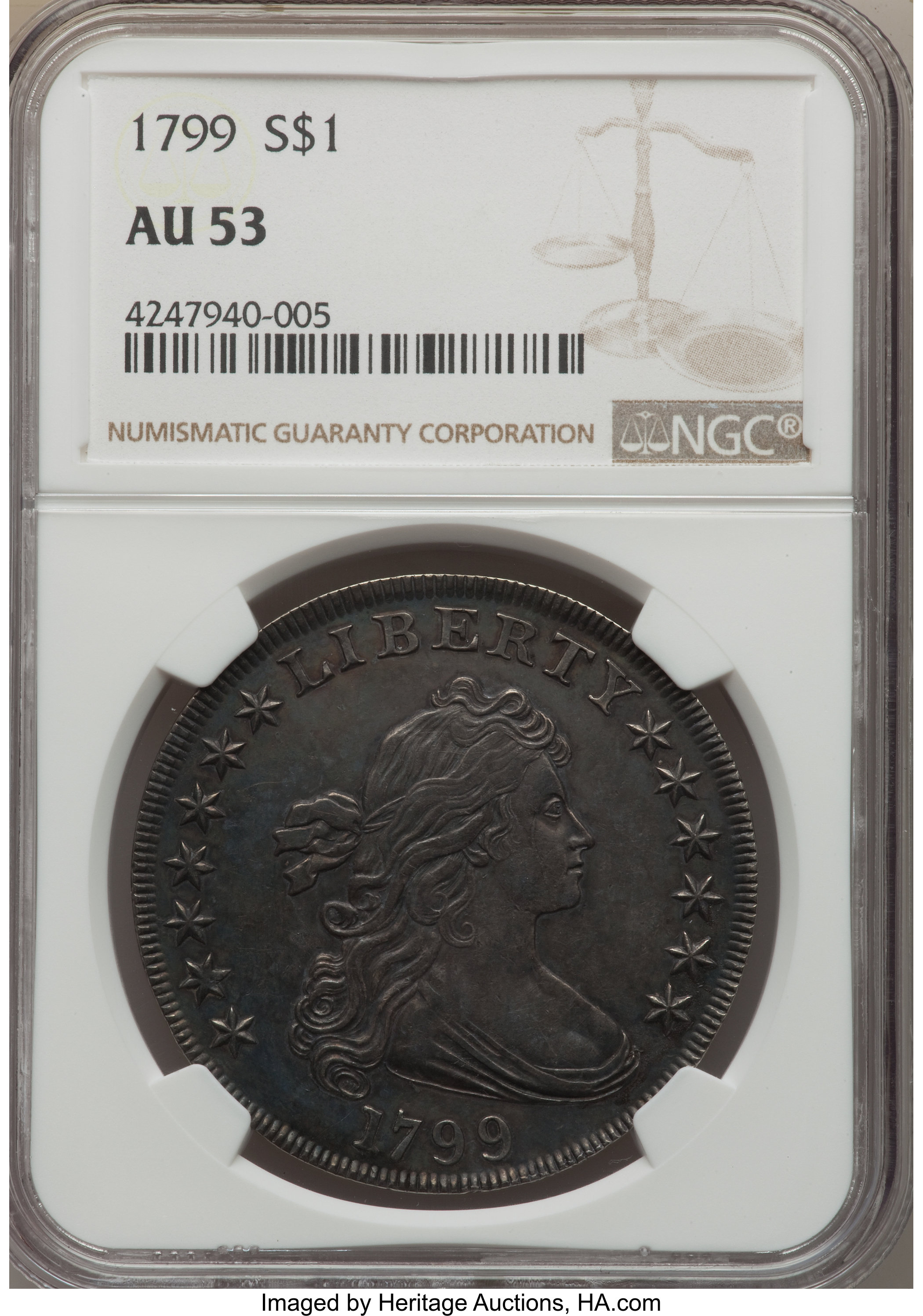 1799 $1  7x6 Stars, B-9, BB-166 AU53 CAC thumbnail 4