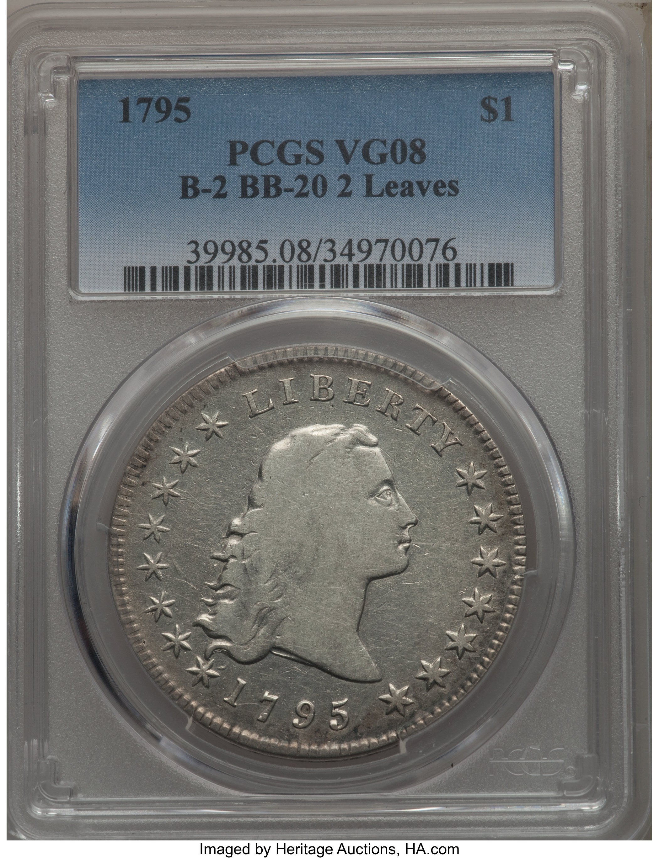 1795 $1  Flowing Hair, 2 Leaves, B-2, BB-20 P1 thumbnail 6
