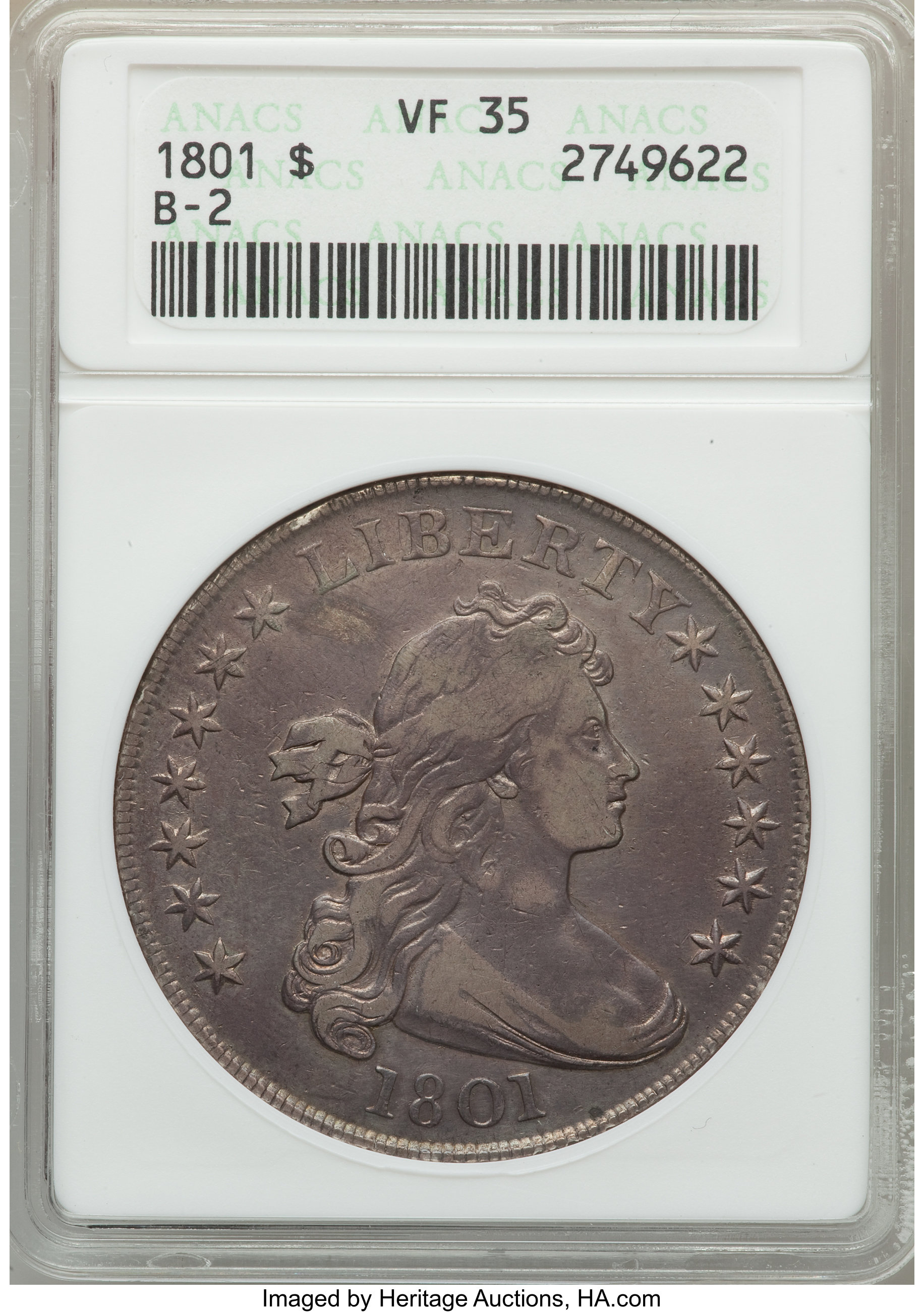 1801 $1  B-2, BB-212 VF35 CAC thumbnail 4