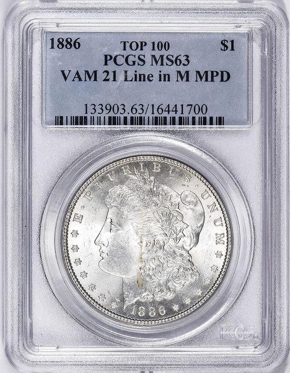 1886 $1  Misplaced Date, 8 Below M, VAM-21 MS63 thumbnail 7