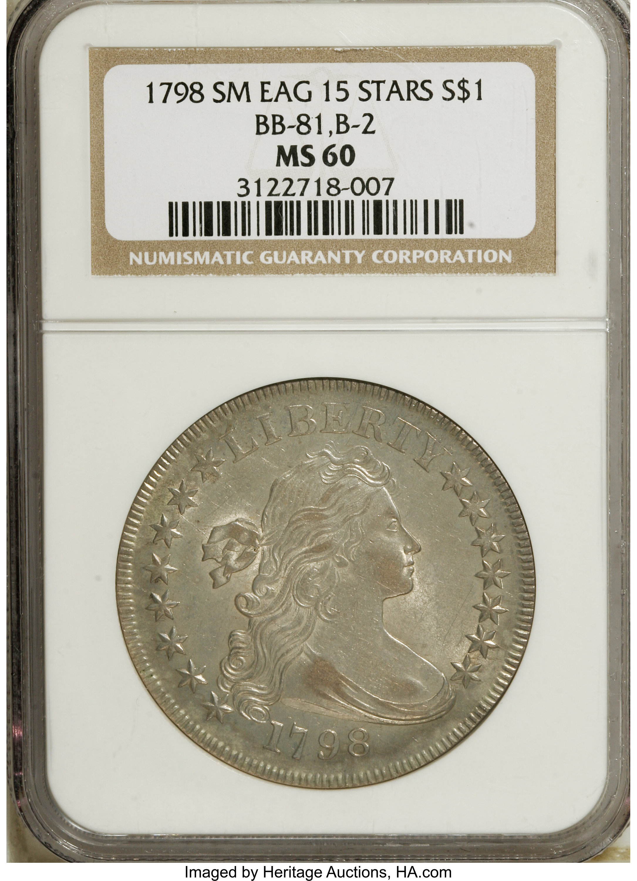1798 $1  Small Eagle, 15 Stars Obverse, B-2, BB-81 MS60 thumbnail 4