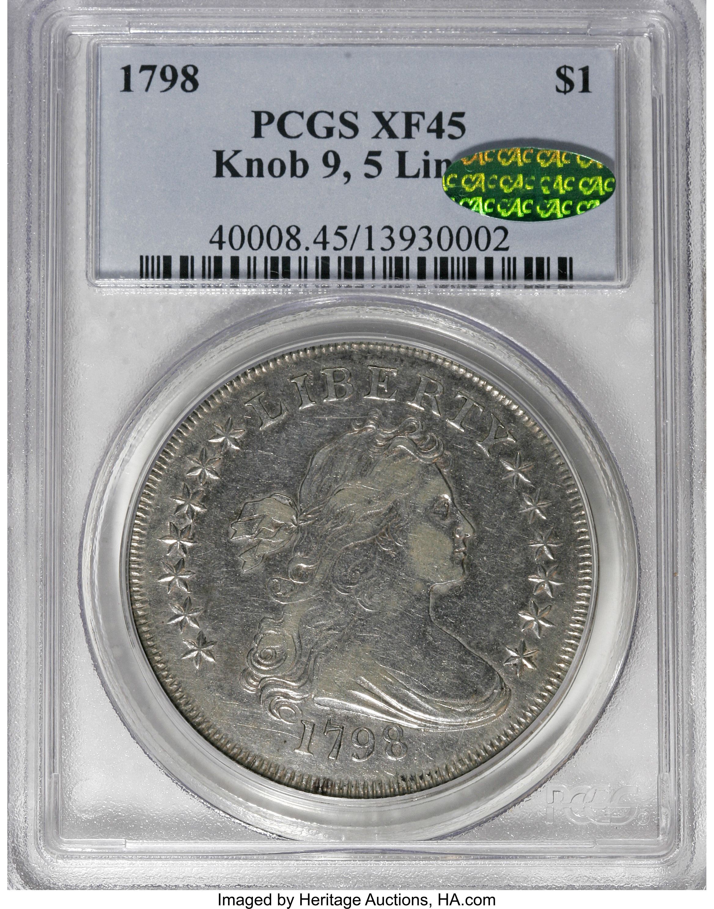1798 $1  Large Eagle, Knob 9, 10 Arrows, 5 Vertical Lines, B-6, BB-96 MS thumbnail 21
