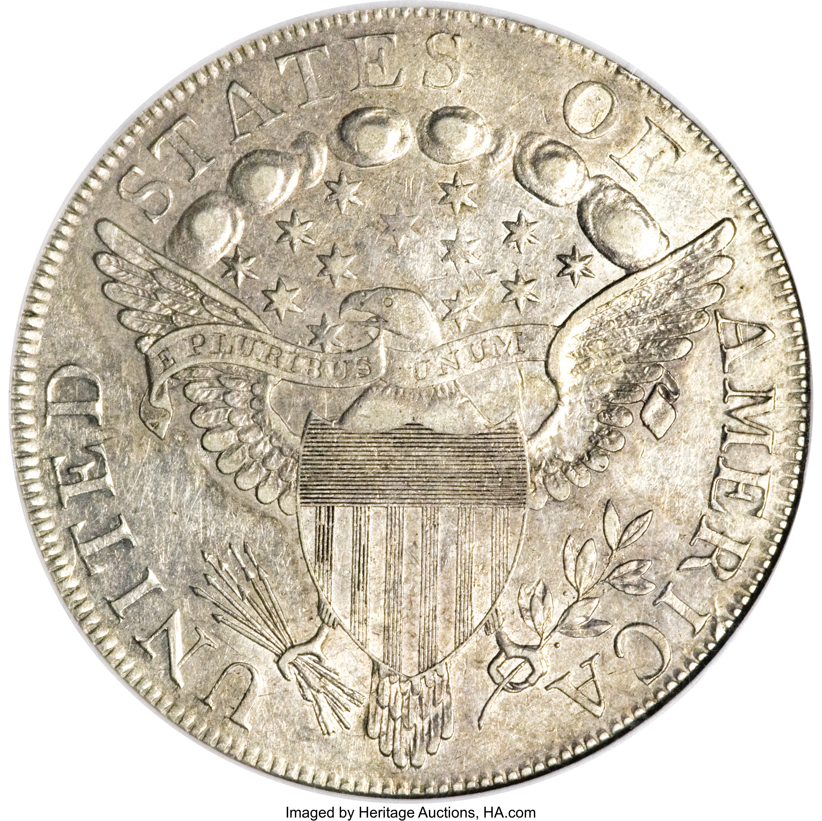 1798 $1  Large Eagle, Knob 9, 10 Arrows, 5 Vertical Lines, B-6, BB-96 MS63 thumbnail 14