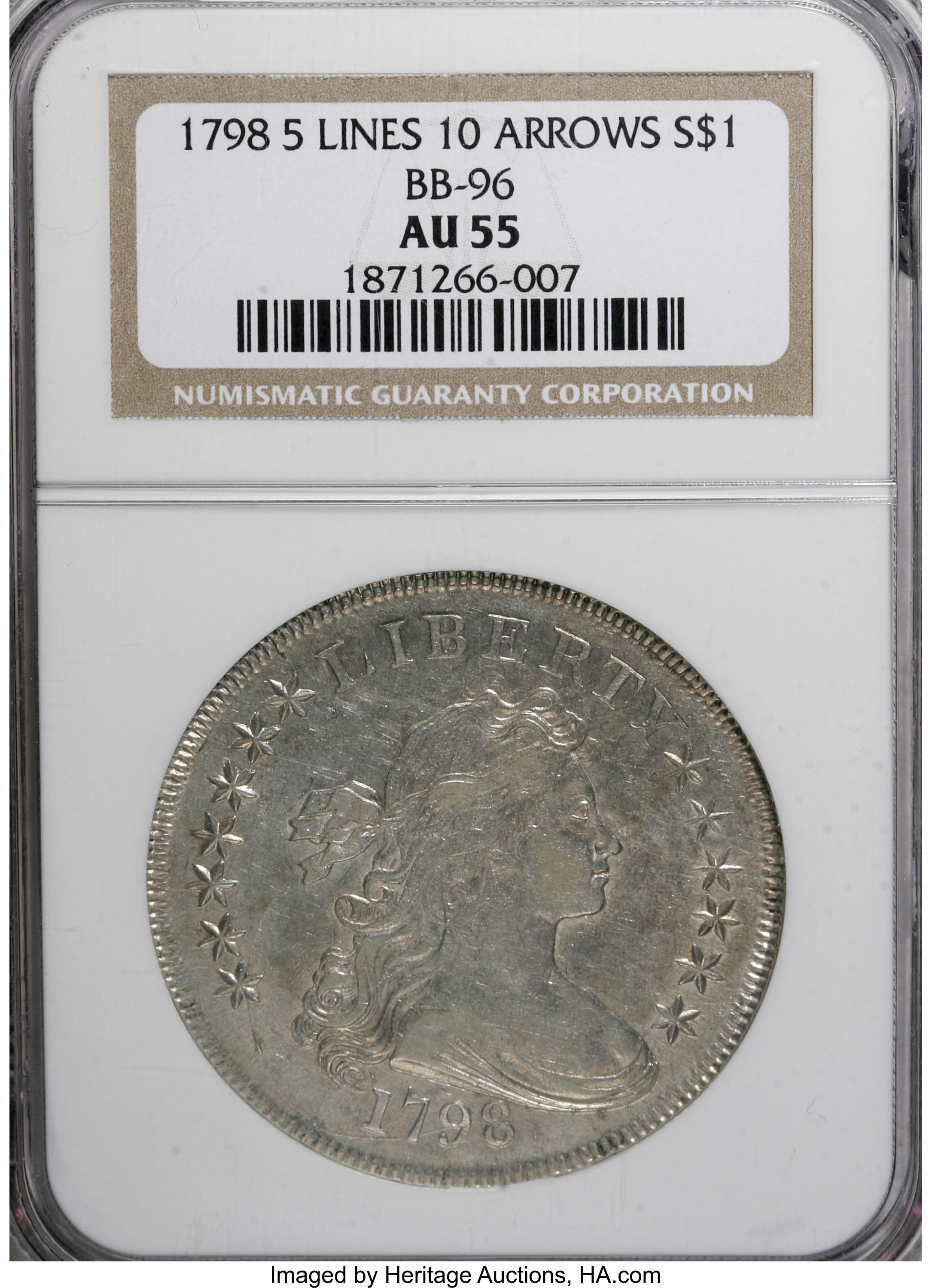 1798 $1  Large Eagle, Knob 9, 10 Arrows, 5 Vertical Lines, B-6, BB-96 MS63 thumbnail 15
