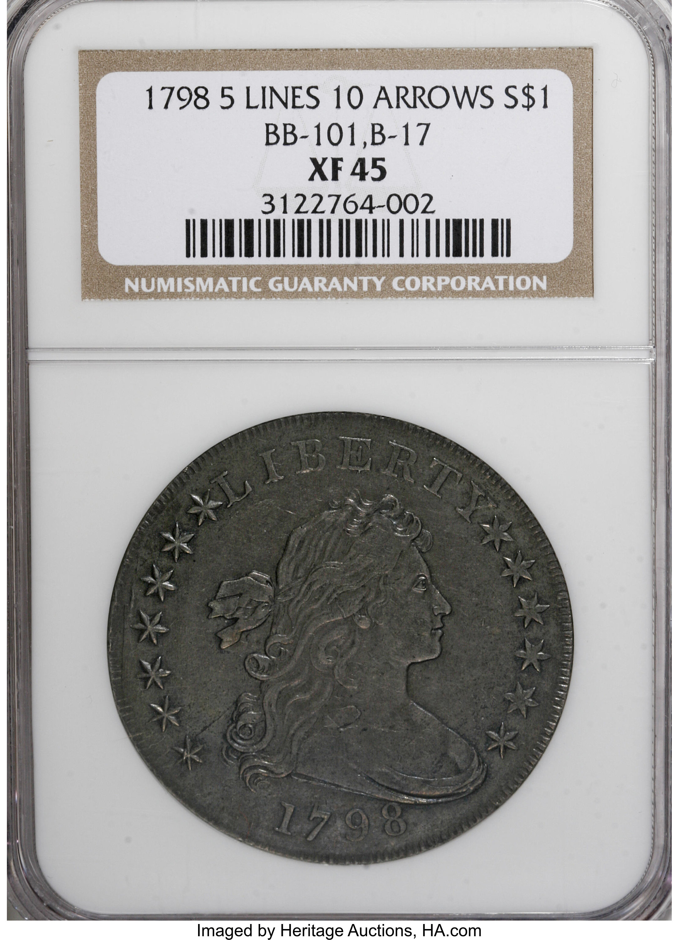 1798 $1  Large Eagle, Pointed 9, 10 Arrows, 5 Vertical Lines, B-17, BB-101 VG10 thumbnail 15