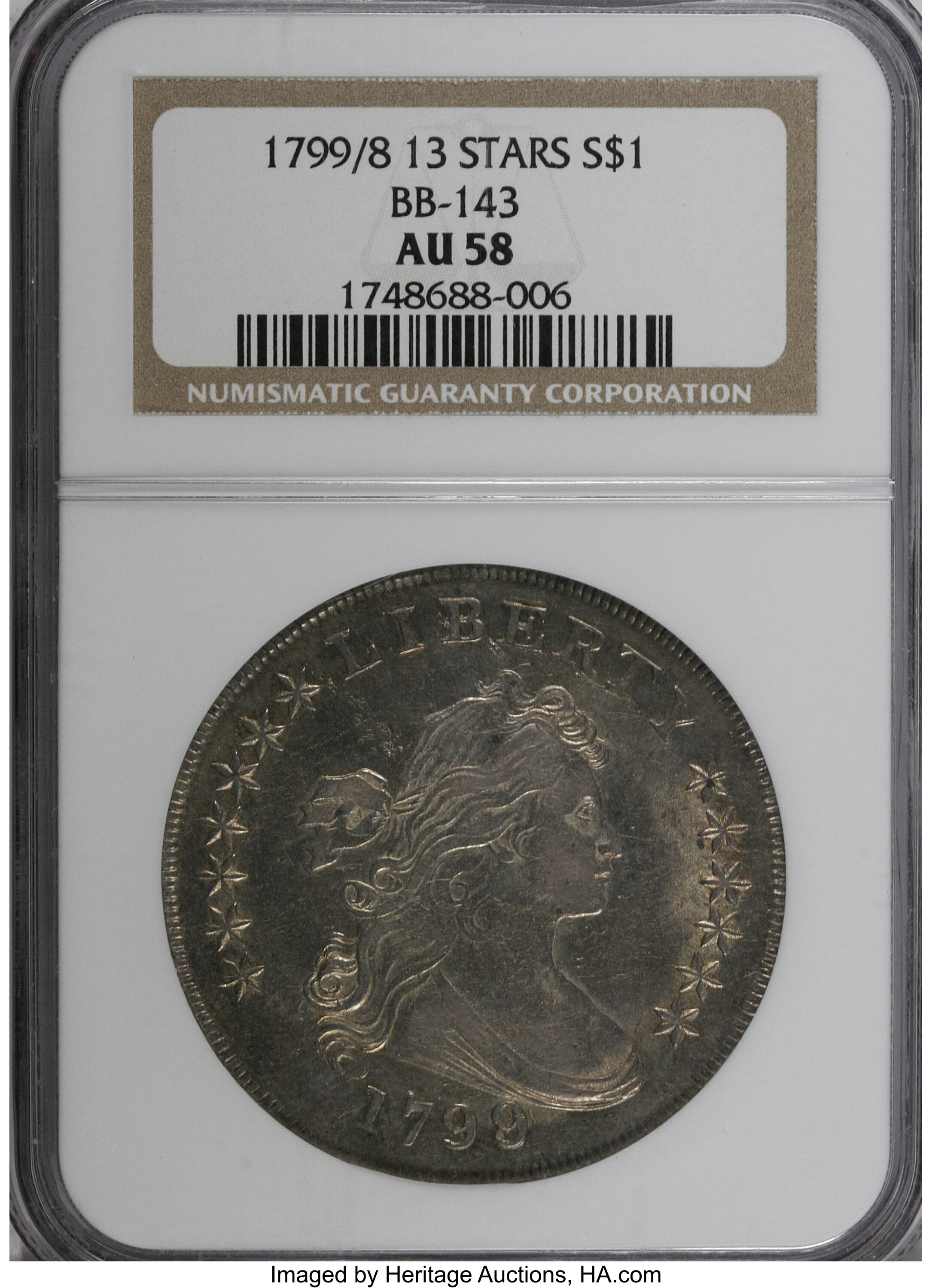 1799/8 $1  13 Stars Reverse, B-2, BB-143 AU50 thumbnail 27