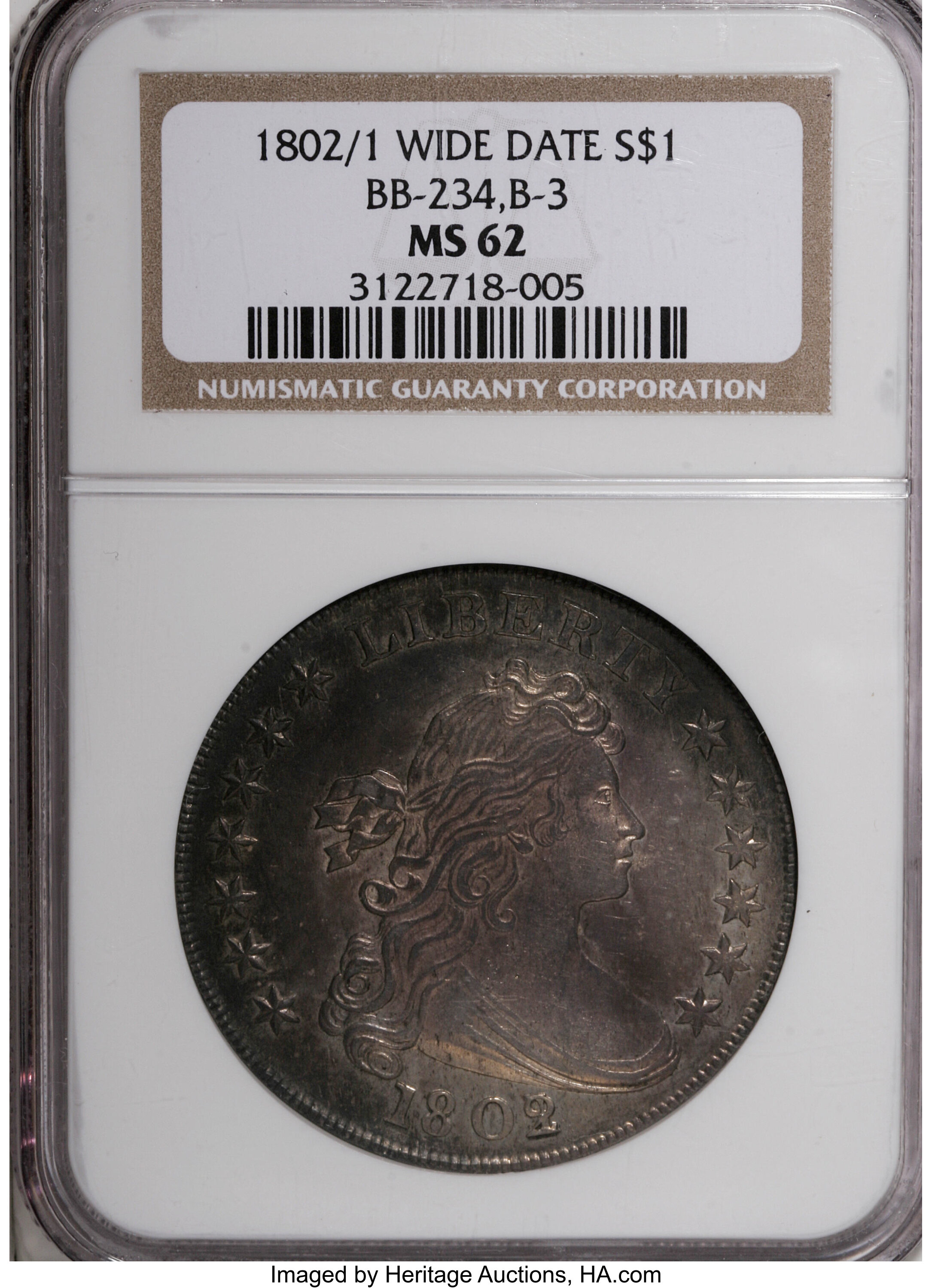 1802/1 $1  Wide Date, B-3, BB-234 MS62 thumbnail 6