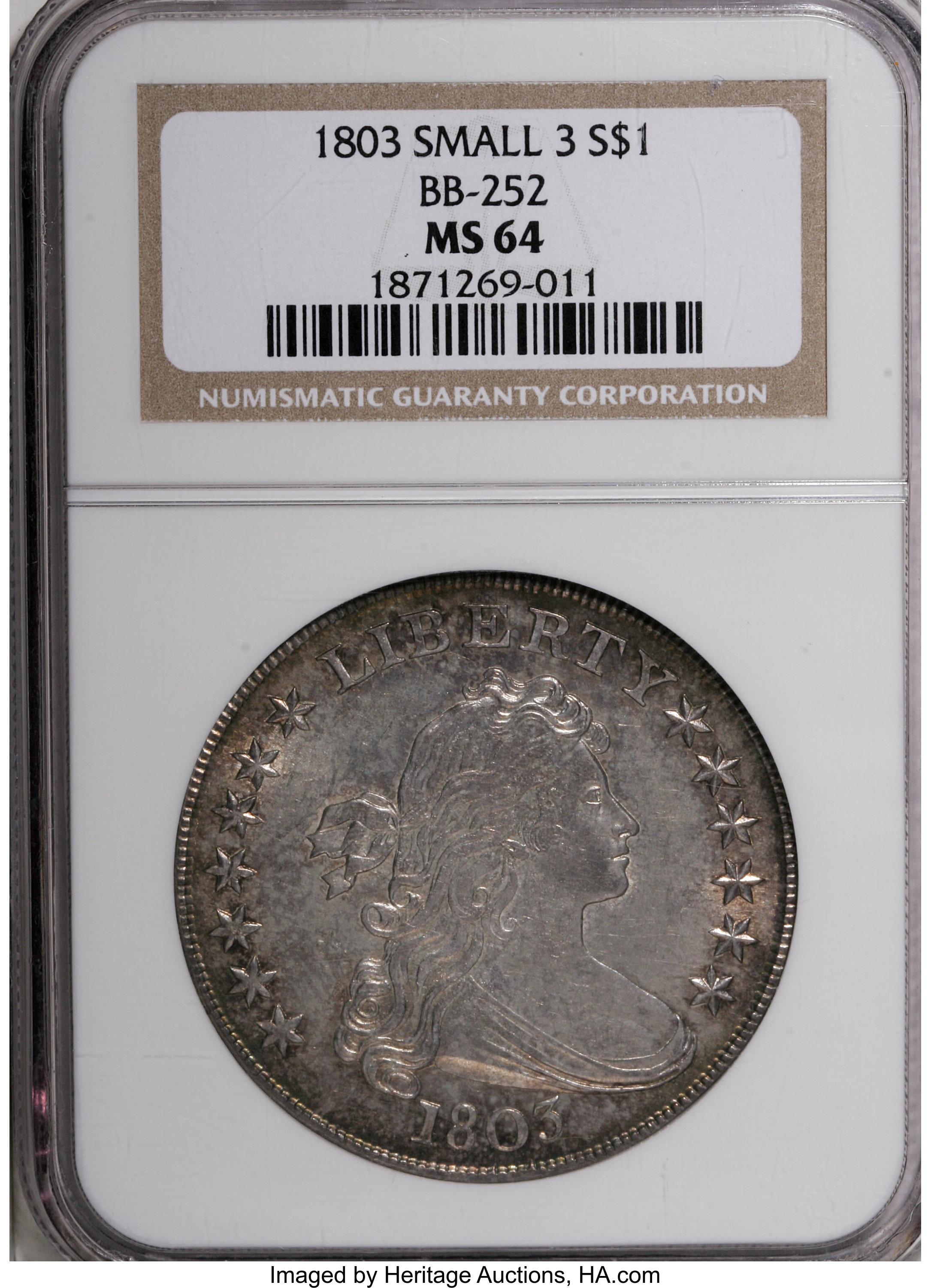 1803 $1  Small 3, B-5, BB-252 MS61 thumbnail 8