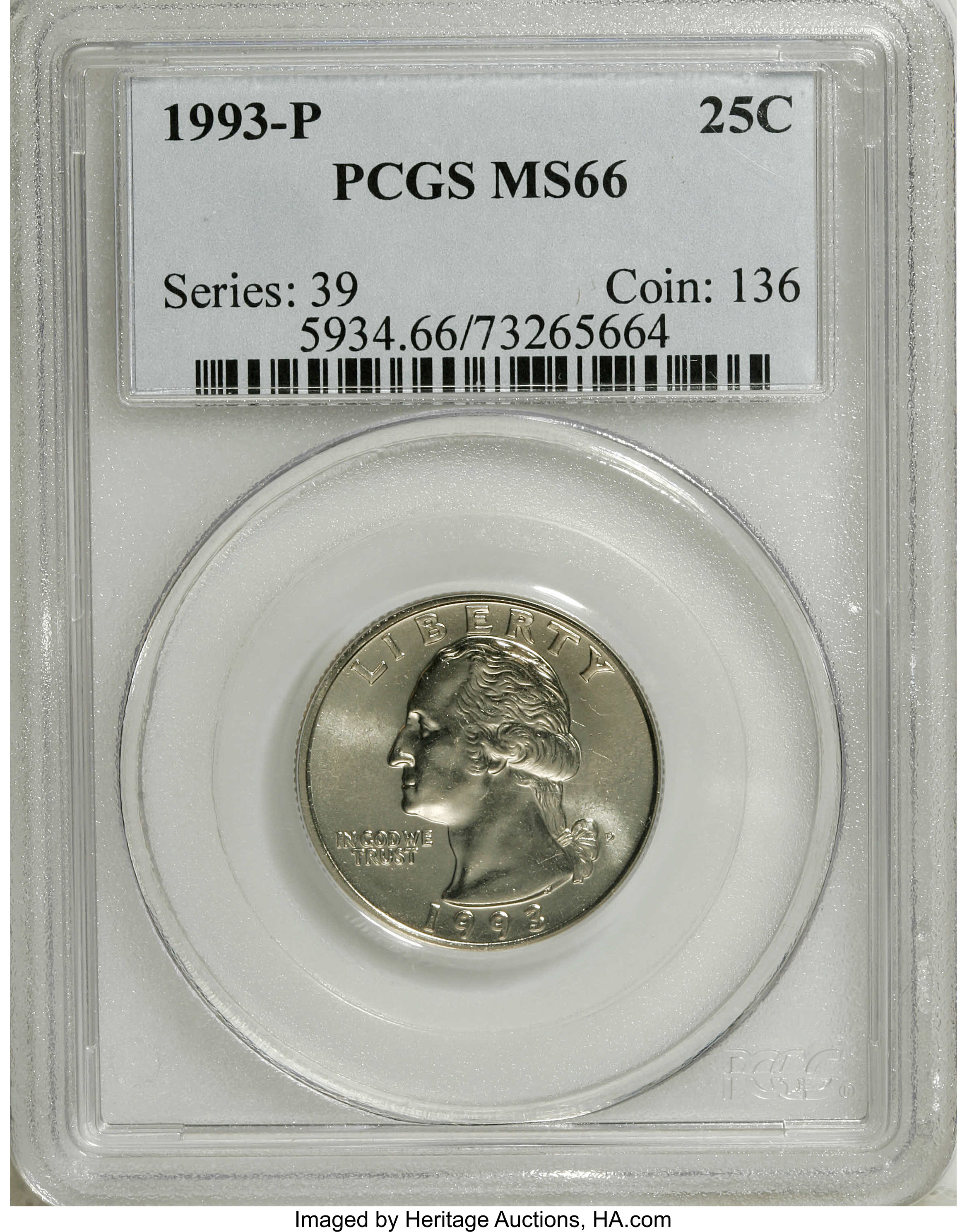 1993-P 25C MS66 PCGS. PCGS Population (114/10). NGC Census: (25/23). Mintage: 639,276,032. Numismedia Wsl. Price: $15. (#59...