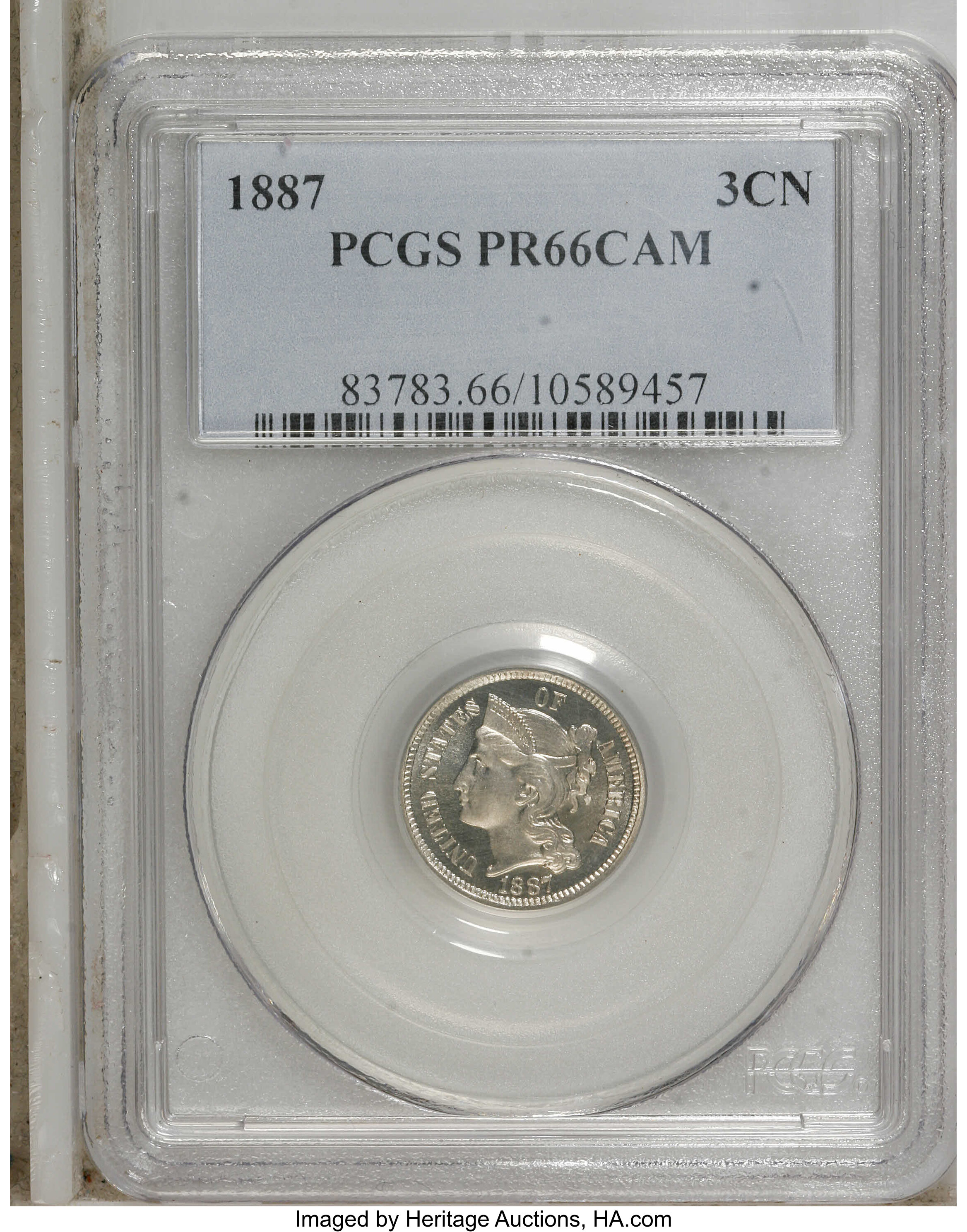 1887 3CN PR66 Cameo PCGS. PCGS Population (8/0). NGC Census: (0/0). (#83783)...