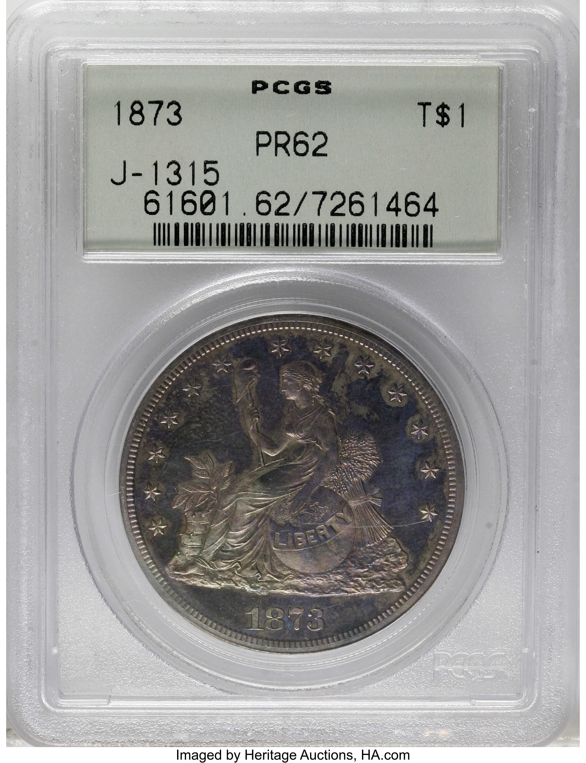 1873 PT$1 Silver, J-1315 PR62 CAC thumbnail 23