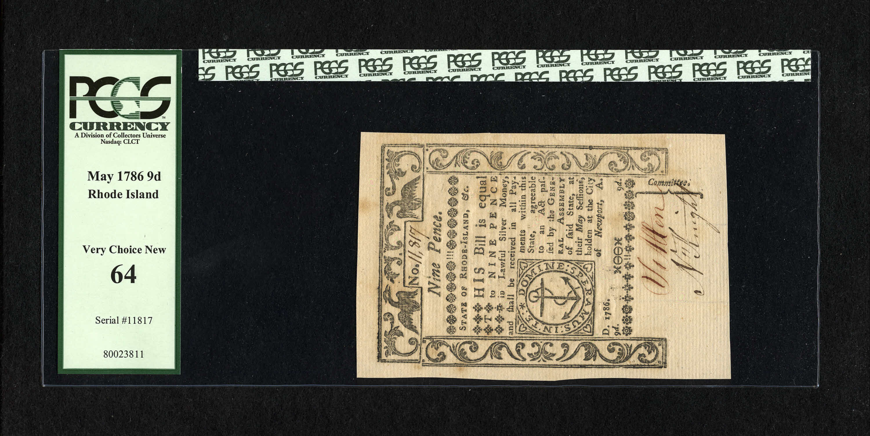 May 1786 9d Rhode Island (Fr. RI291) thumbnail 14
