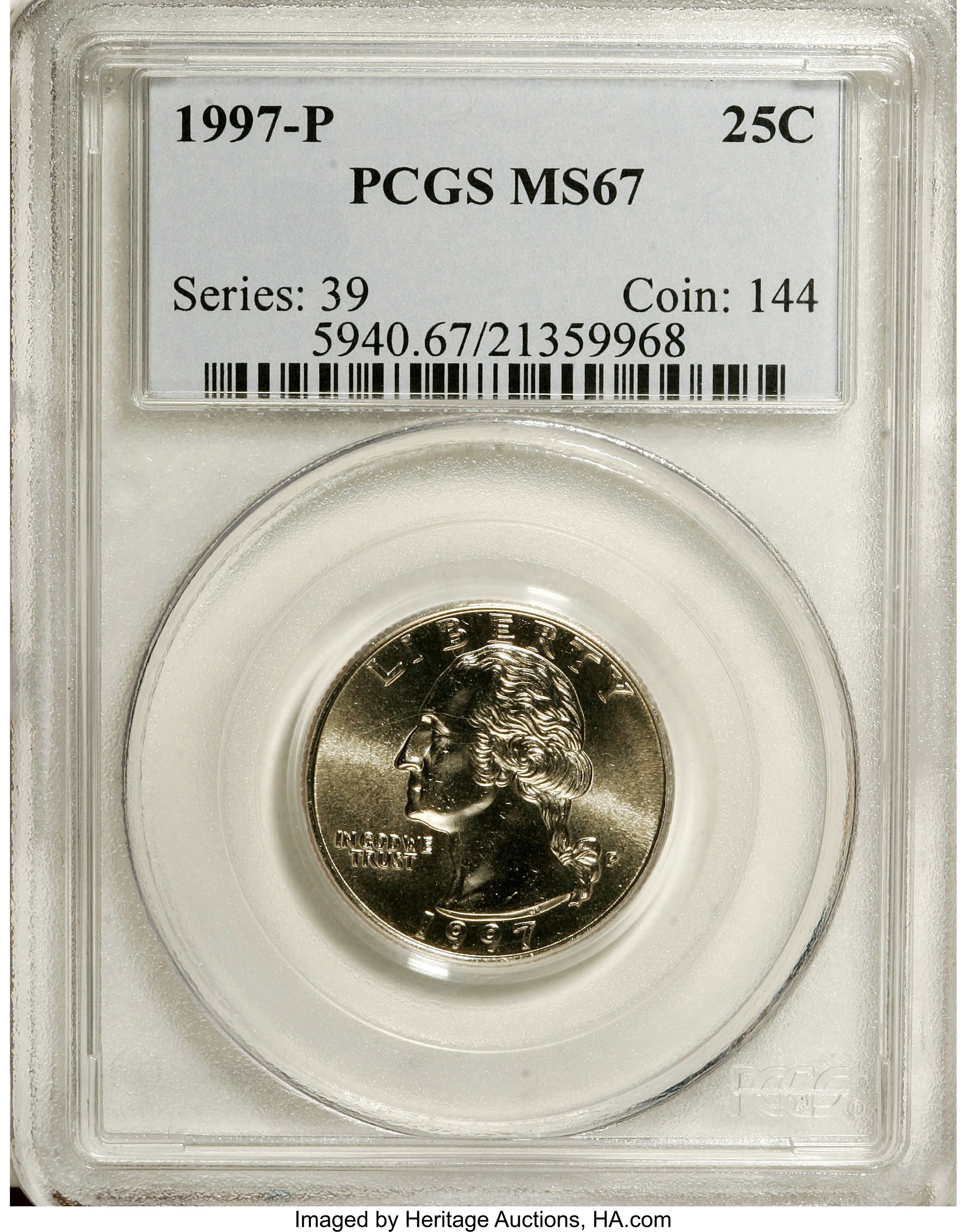 1997-P 25C MS67 PCGS. PCGS Population (36/0). NGC Census: (17/0). Mintage: 595,740,032. (#5940)...