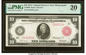 image for: Fr. 900b $10 1914 Red Seal Federal Reserve Note PMG Very Fine 20....