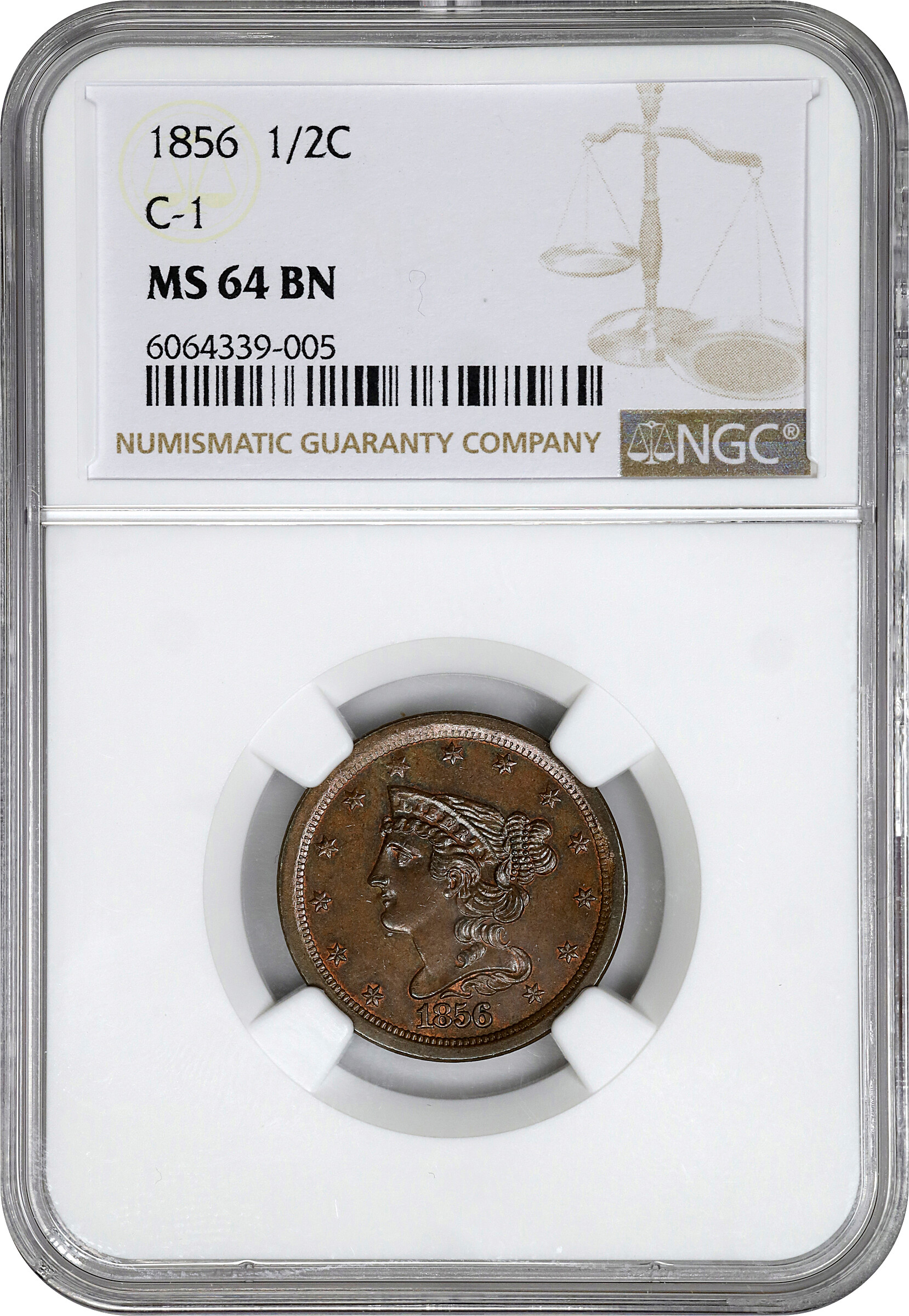 1856 1/2c C-1 MS BN MS64 BN thumbnail 3