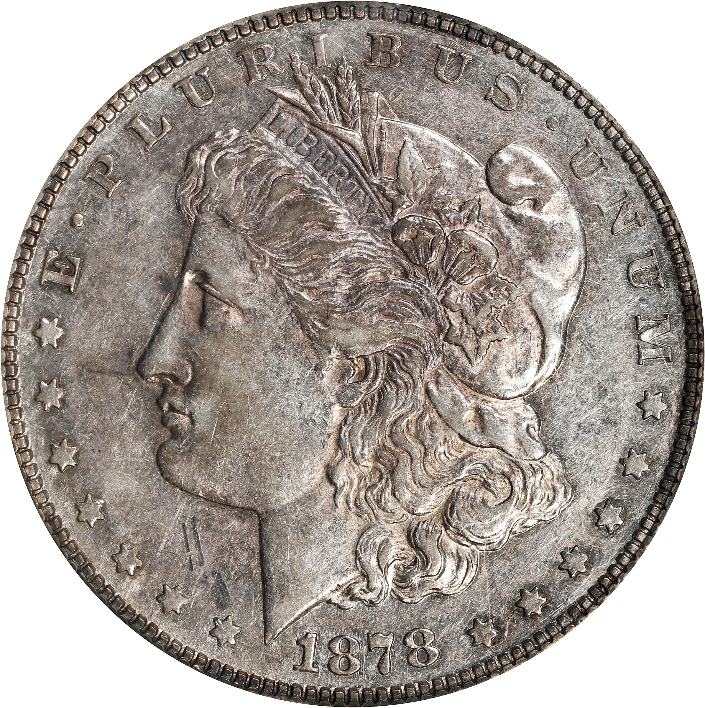 1878 Morgan Silver Dollar. 8 Tailfeathers. VAM-8. Hot 50 Variety. Stick Feather. AU-55 (PCGS).