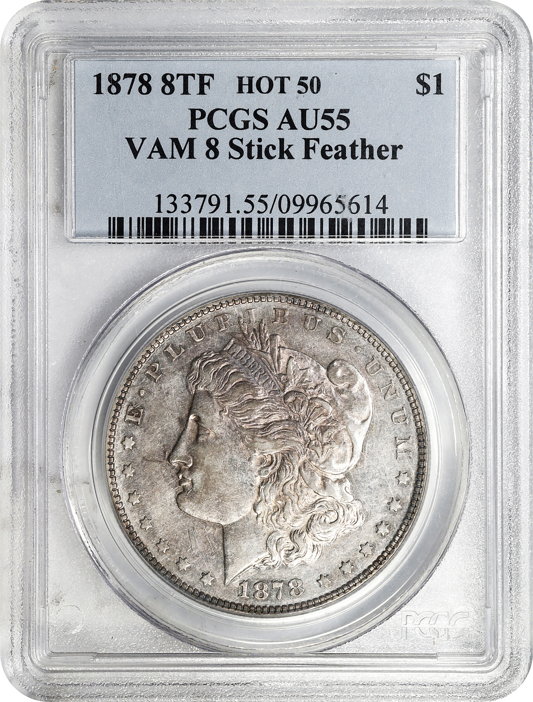 1878 8TF $1  Stick Feather, VAM-8 XF40 CAC thumbnail 13