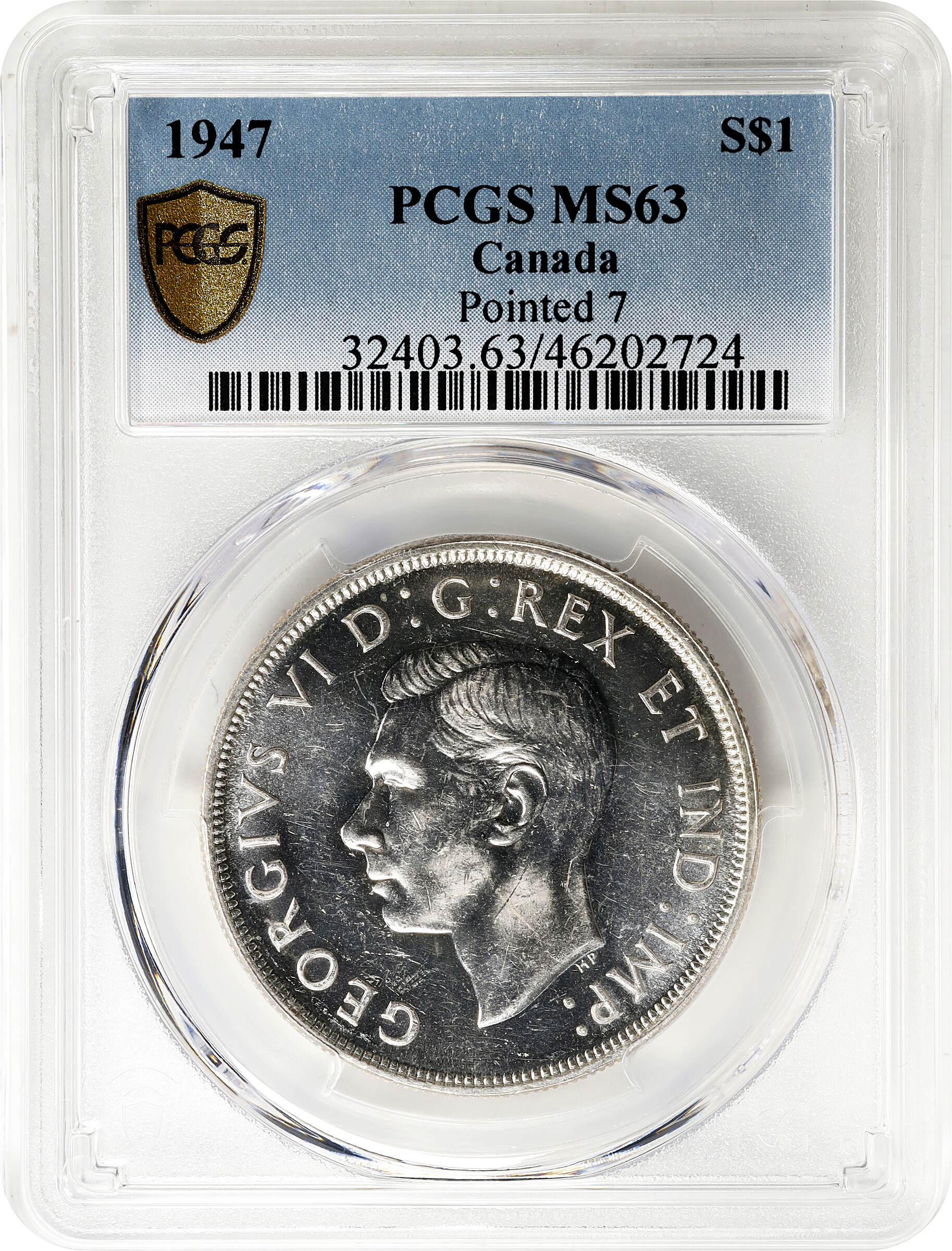 1947 S$1 Pointed 7  MS (KM-37) MS63 thumbnail 3
