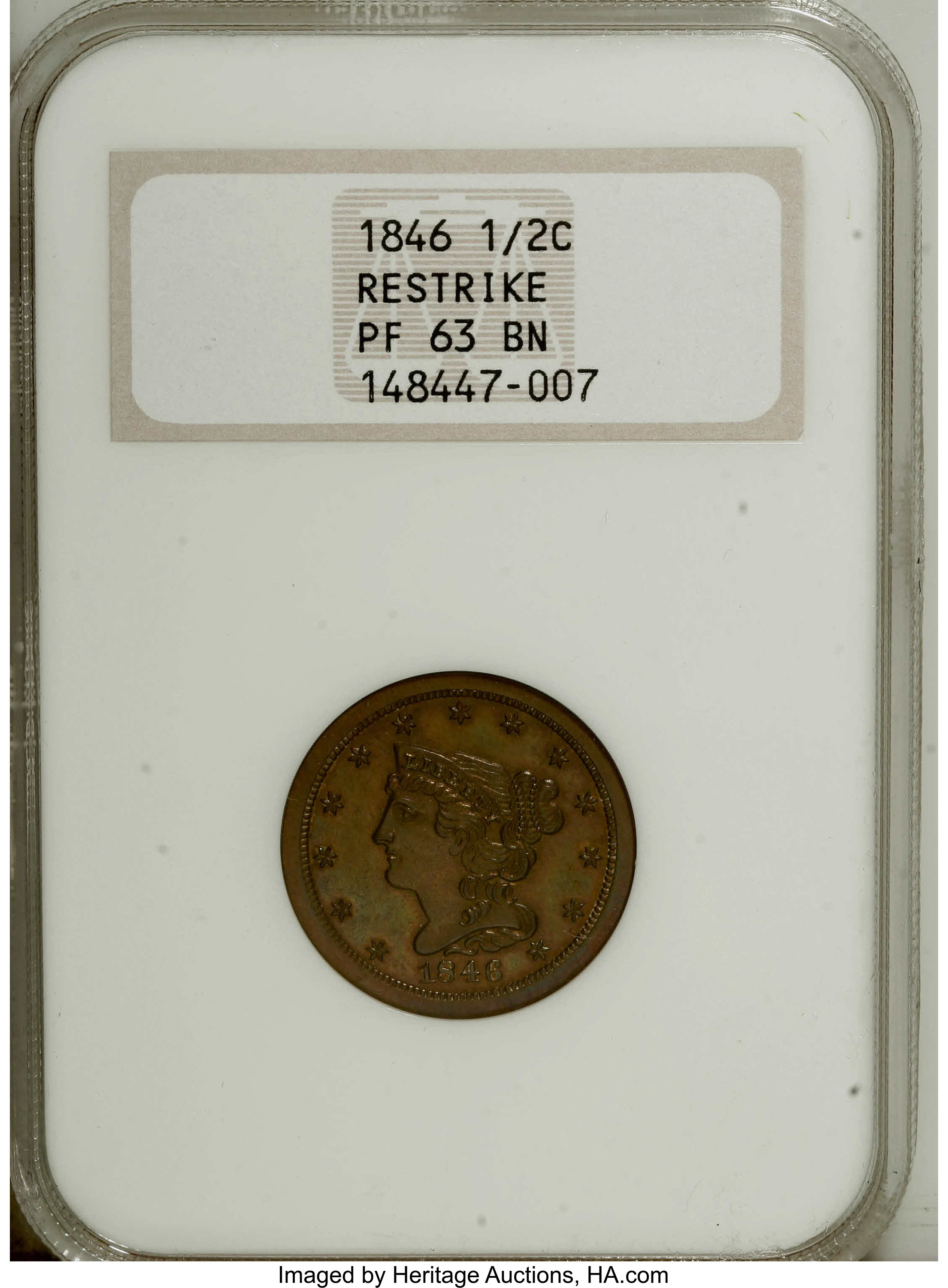 1846 1/2c Restrike PR BN AU58 BN thumbnail 8