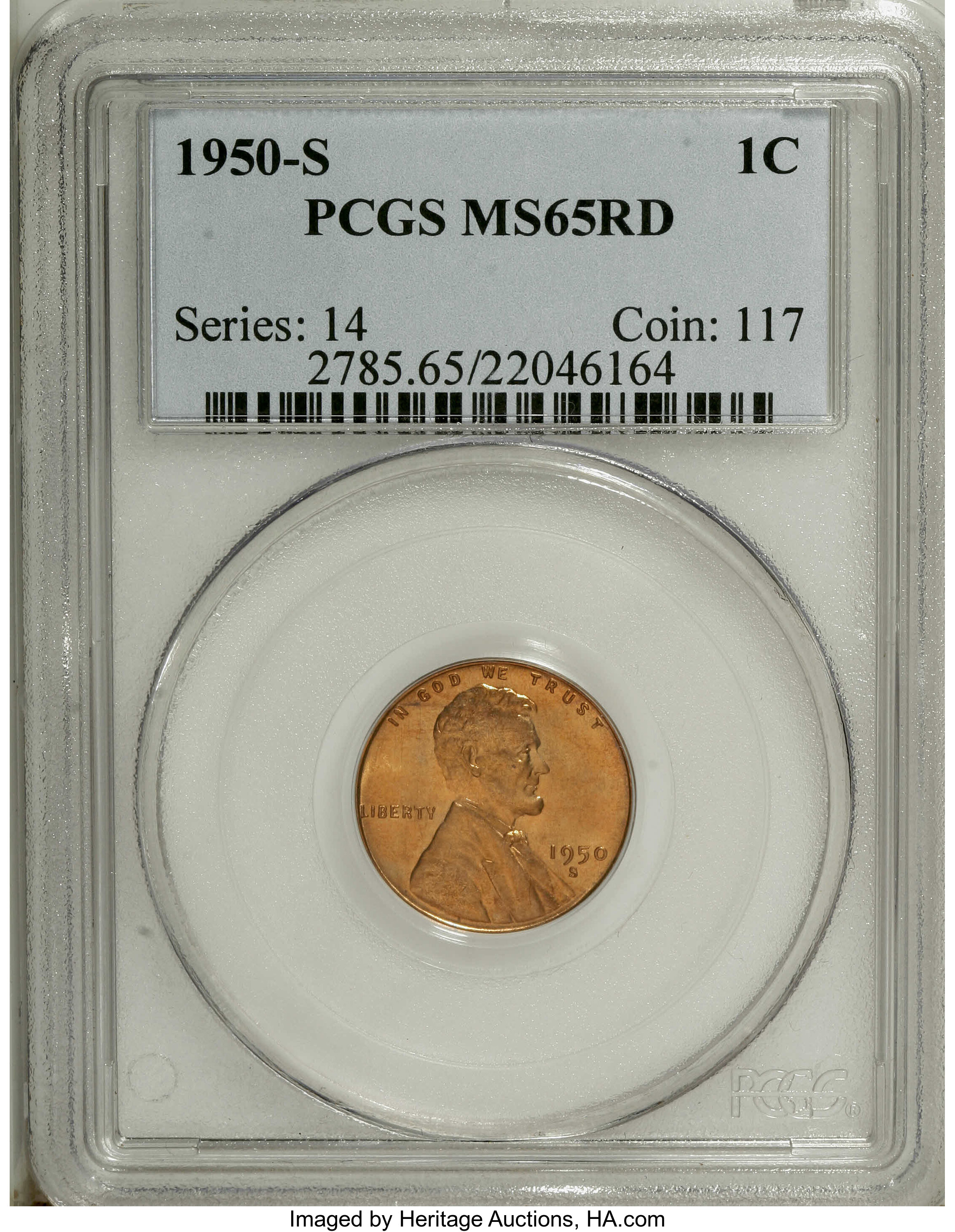 1950-S 1C MS65 Red PCGS. PCGS Population (105/626). NGC Census: (67/946). Mintage: 118,505,000. (#2785)...